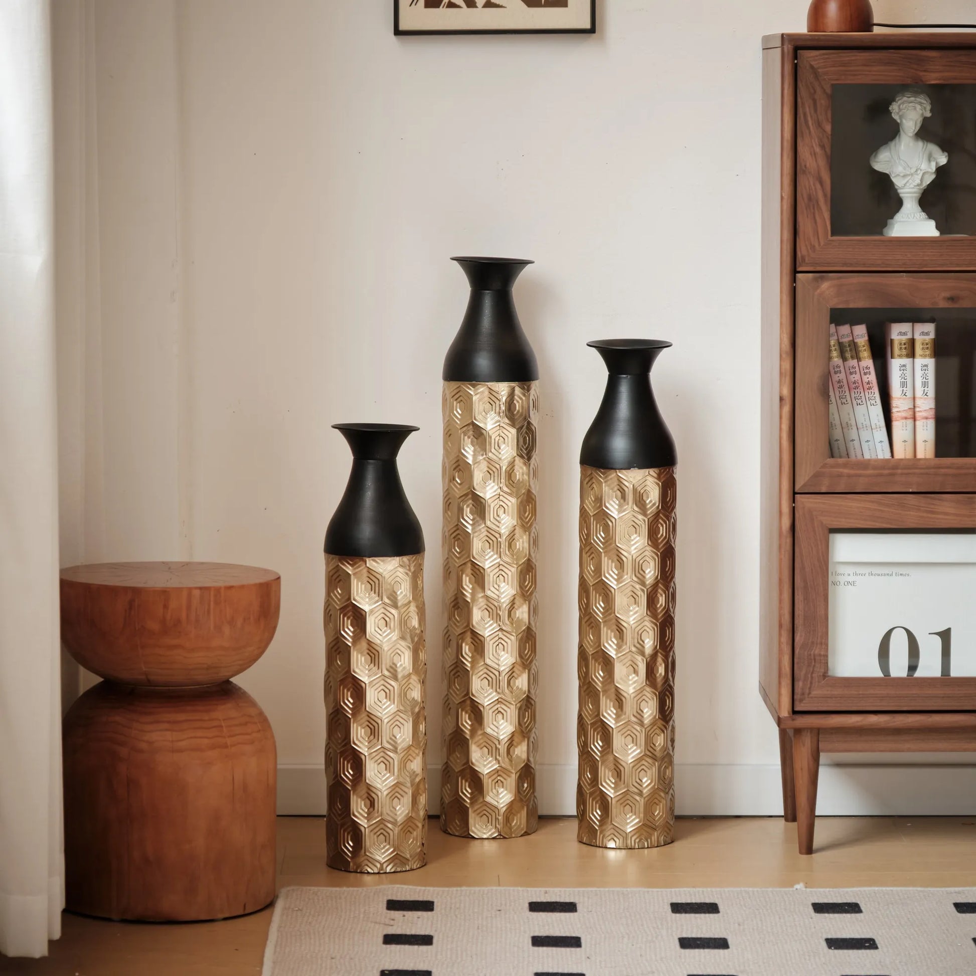 Floor Metal Vases Decorated White Metal Vases Set of 3 Gorgeous Home Decoration Large Glazed Metal Vases 24.8in/29in/33.8in Height – view 4