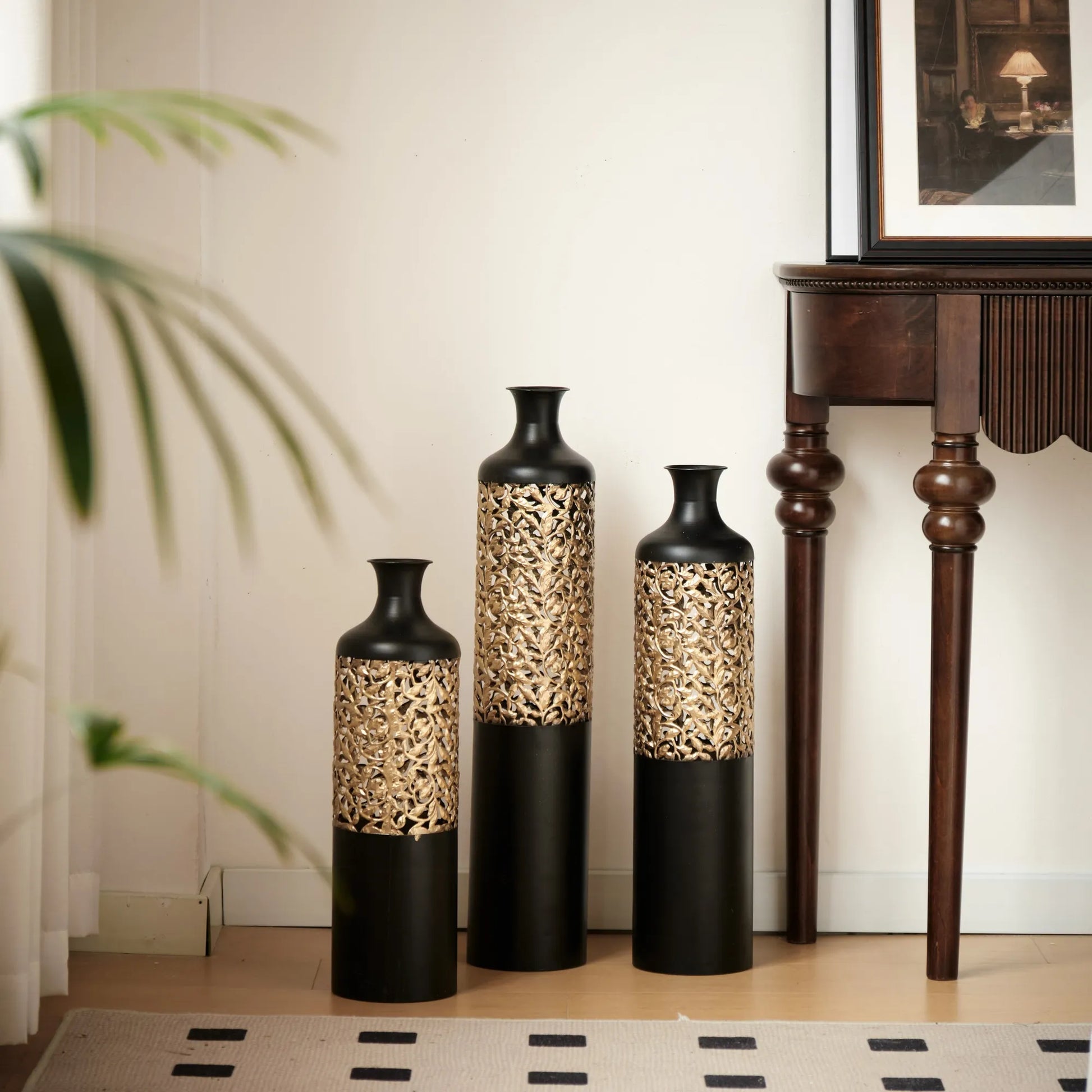 Floor Metal Vases Decorated White Metal Vases Set of 3 Gorgeous Home Decoration Large Glazed Metal Vases 20.8in/24.8in/28.7in Height – view 4