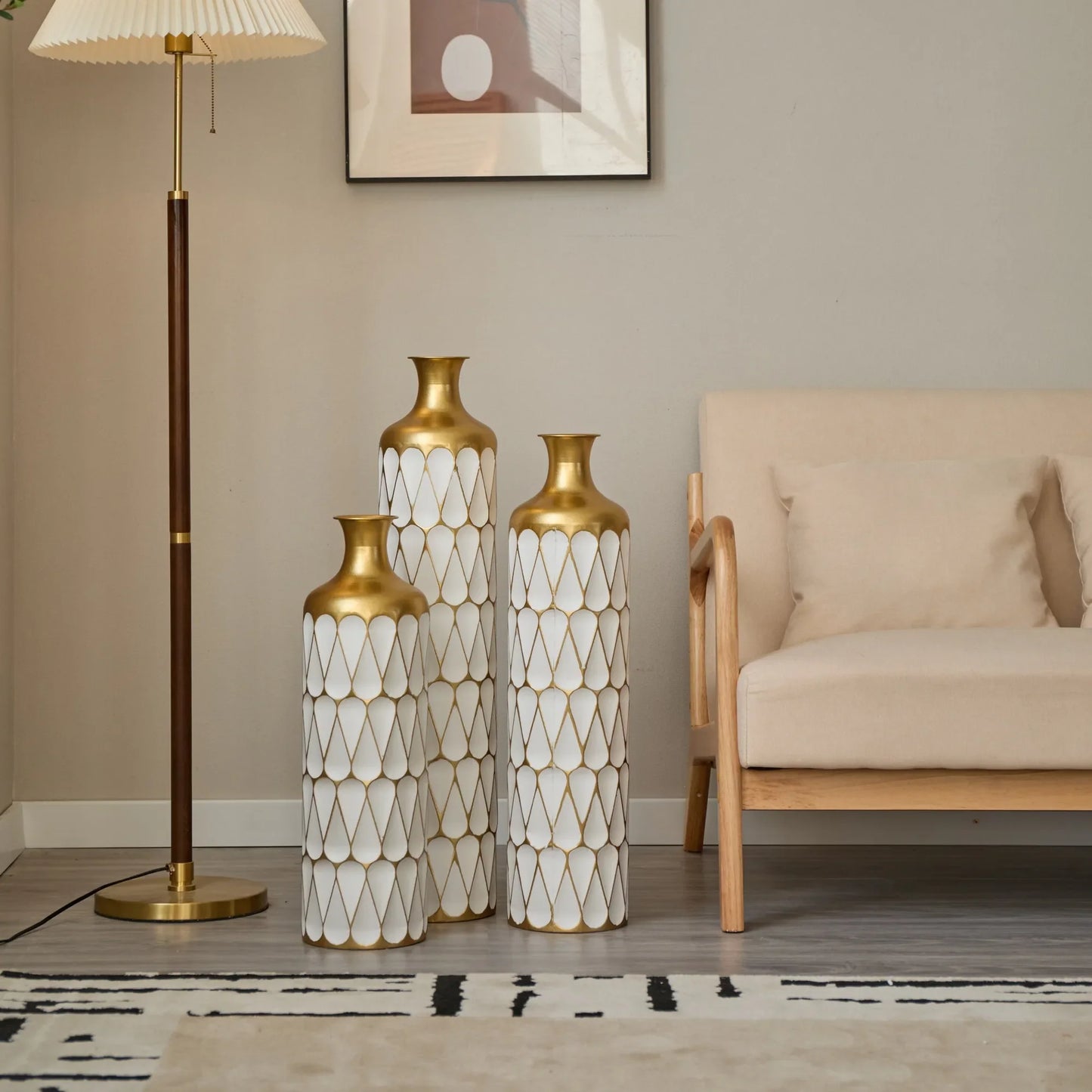 Floor Metal Vase Modern Style Decoration Home Droplet Shaped White Metal Vase 3-piece Set Gorgeous Home Decoration Large Glazed Metal Vase – view 4