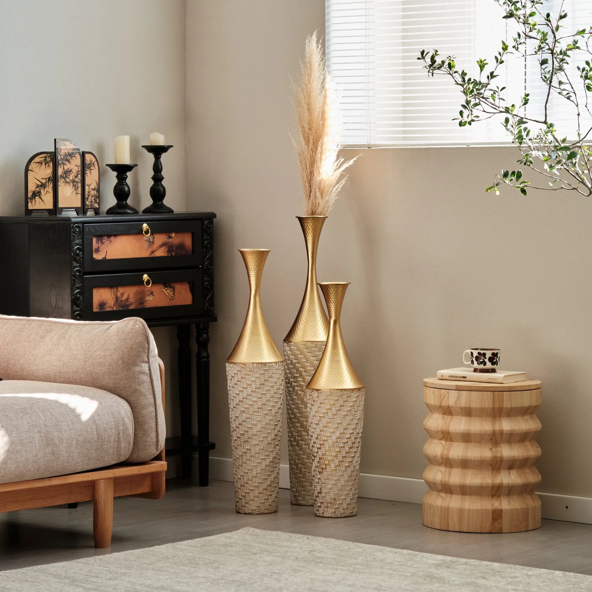 Floor Metal Vase Modern Style Decoration Home Woven Pattern Metal Vase 3-piece Set Gorgeous Home Decoration Large Glazed Metal Vase – view 4