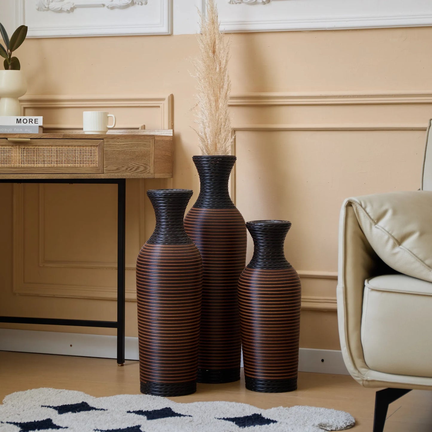 Desktop Vase, Brown Decorative Floor Vase, Classic and Neat Floor Vase, High Independent Flower Stand, Artificial Vine Vase, PVC Floor Vase, Home – view 4