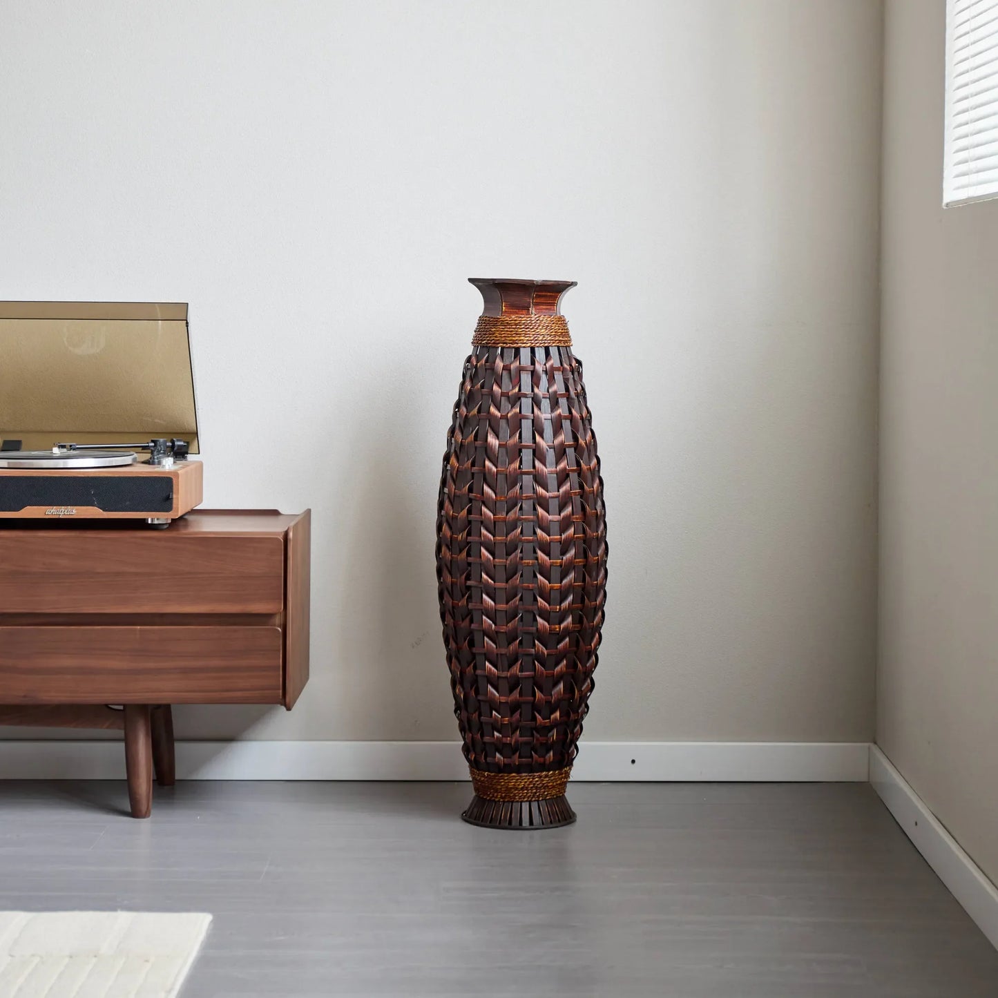 39-Inch Tall Hand-Woven Bamboo Floor Vase – Decorative Accent for Living Room, Entryway, or Hallway – Ideal for Dried or Silk Flower Arrangements – view 4