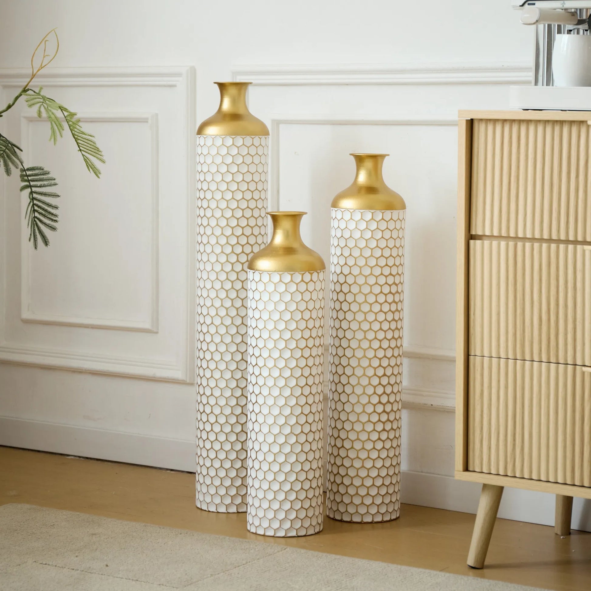 3-piece set gorgeous home decoration large glazed metal vase --Floor metal vase modern style decoration home droplet shaped white metal – view 4
