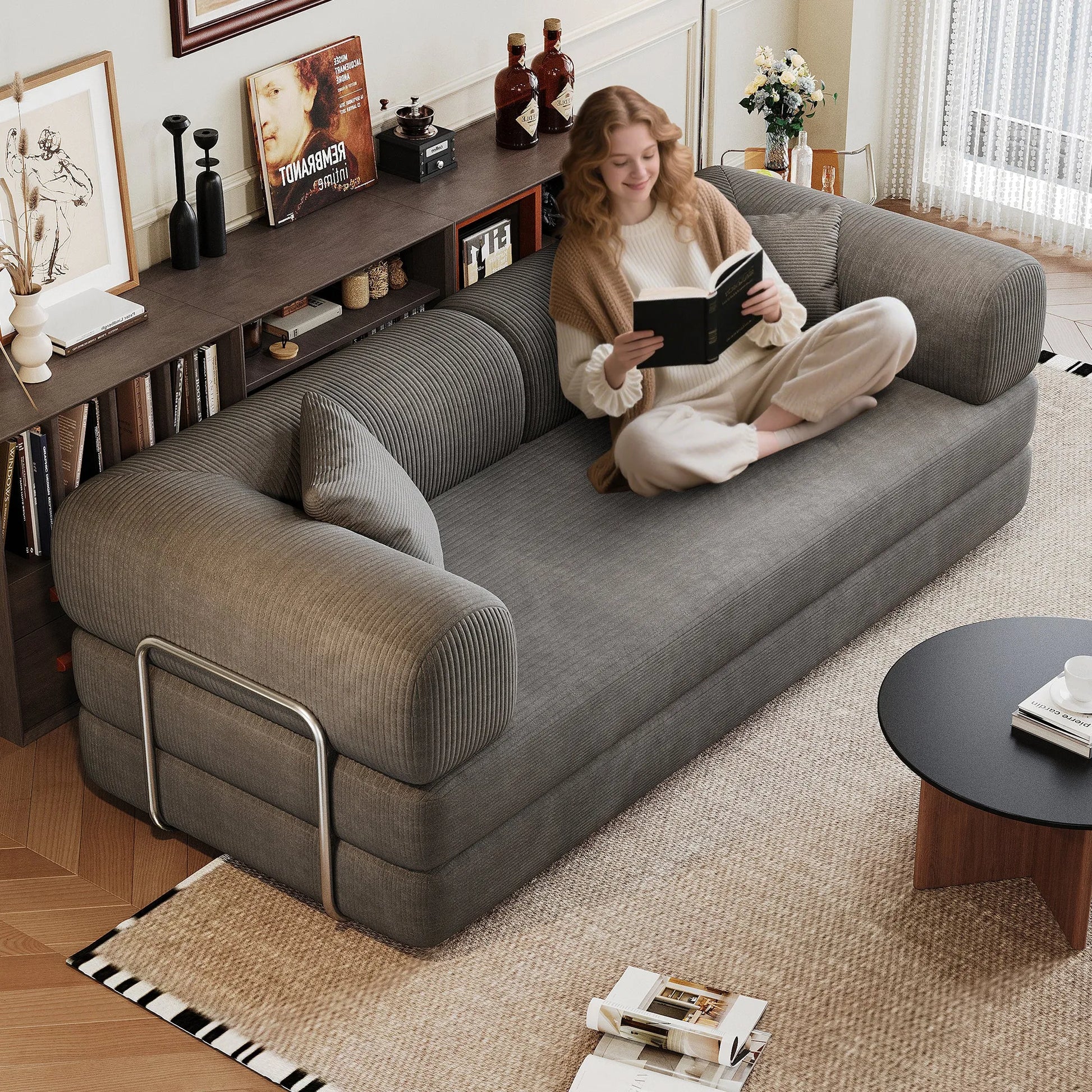 78.8' Compression Sofa,Convertible Floor Sofa Bed-with Pillow Back Support Armrest,Comfy Futon Couch Sleeper Bed,Loveseats Boneless Modular Sectional – view 4
