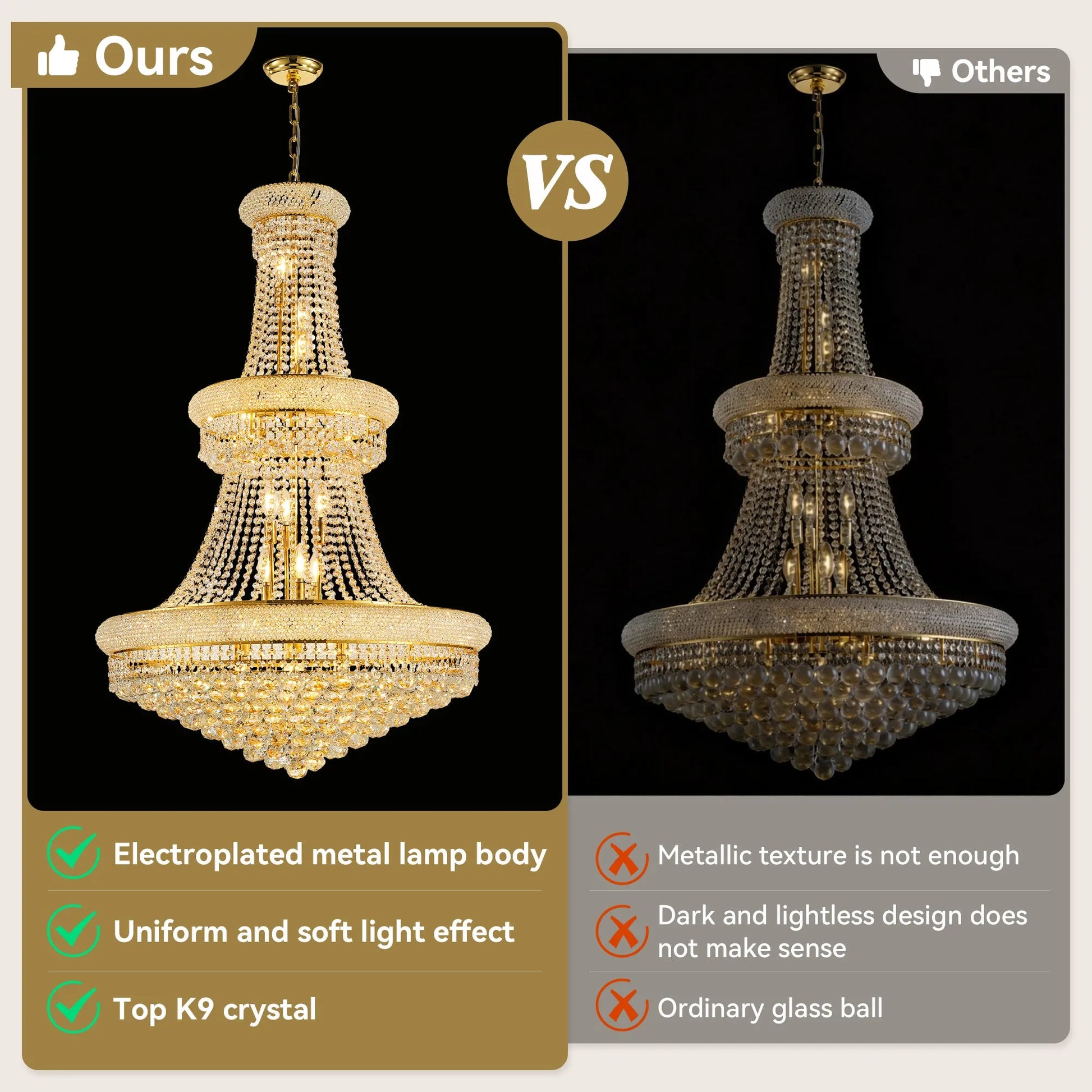 32-Inch Gold Crystal Chandelier, 27-Light French Empire Ceiling Light with LED Bulbs, Adjustable 59-Inch Chain, 3000K Warm Light, Ideal for Living – view 4