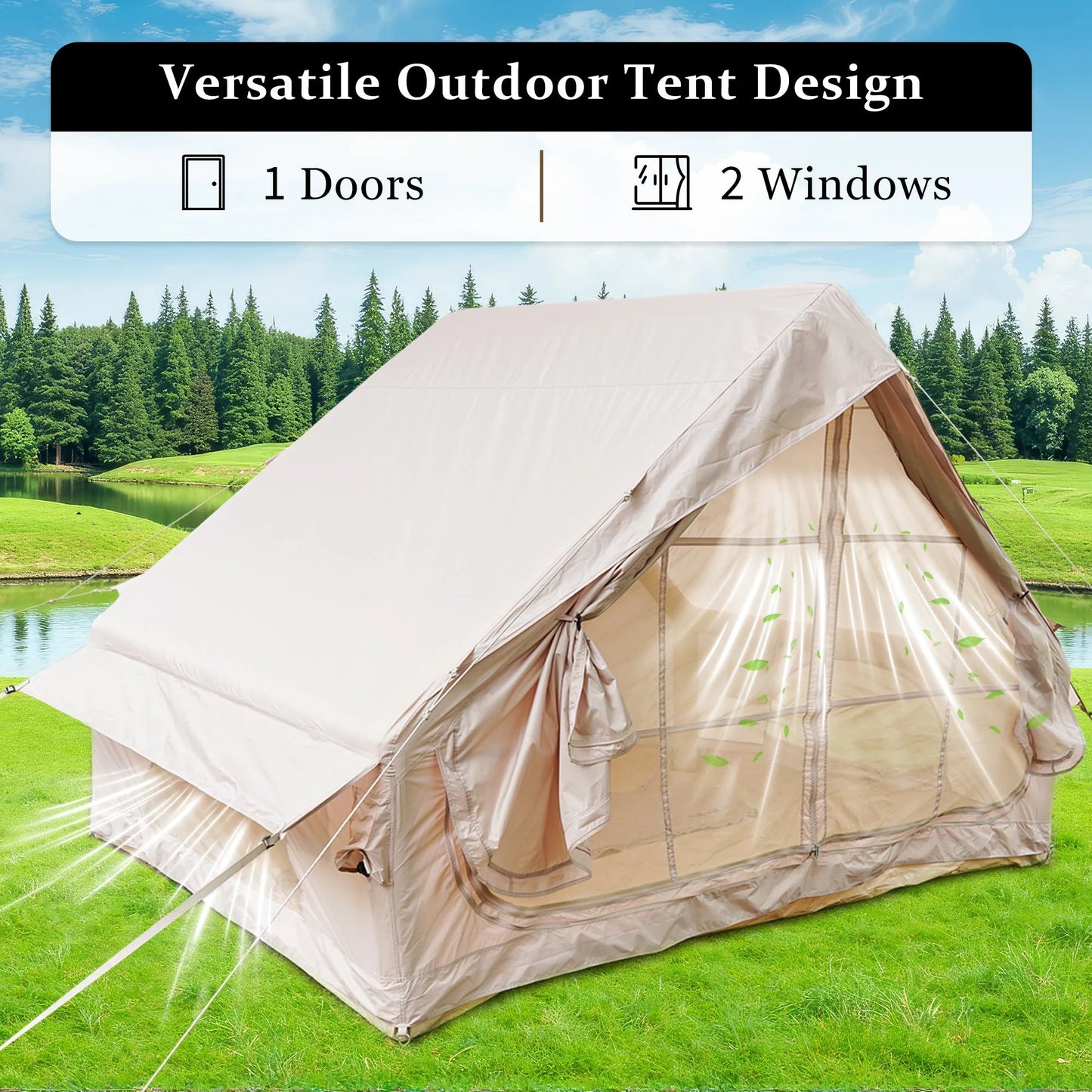 Inflatable Glamping Tent for 4-6 People, Waterproof Luxury Outdoor Tent with Pump, Khaki 410D Oxford Fabric, 118'x78.7'x78.7' – view 4