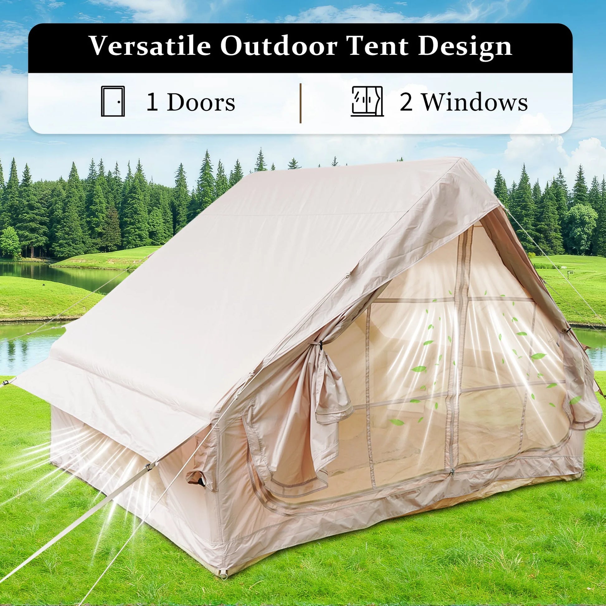 Inflatable Glamping Tent for 4-6 People, Waterproof Luxury Outdoor Tent with Pump, Khaki 410D Oxford Fabric, 118'x78.7'x78.7' – view 4