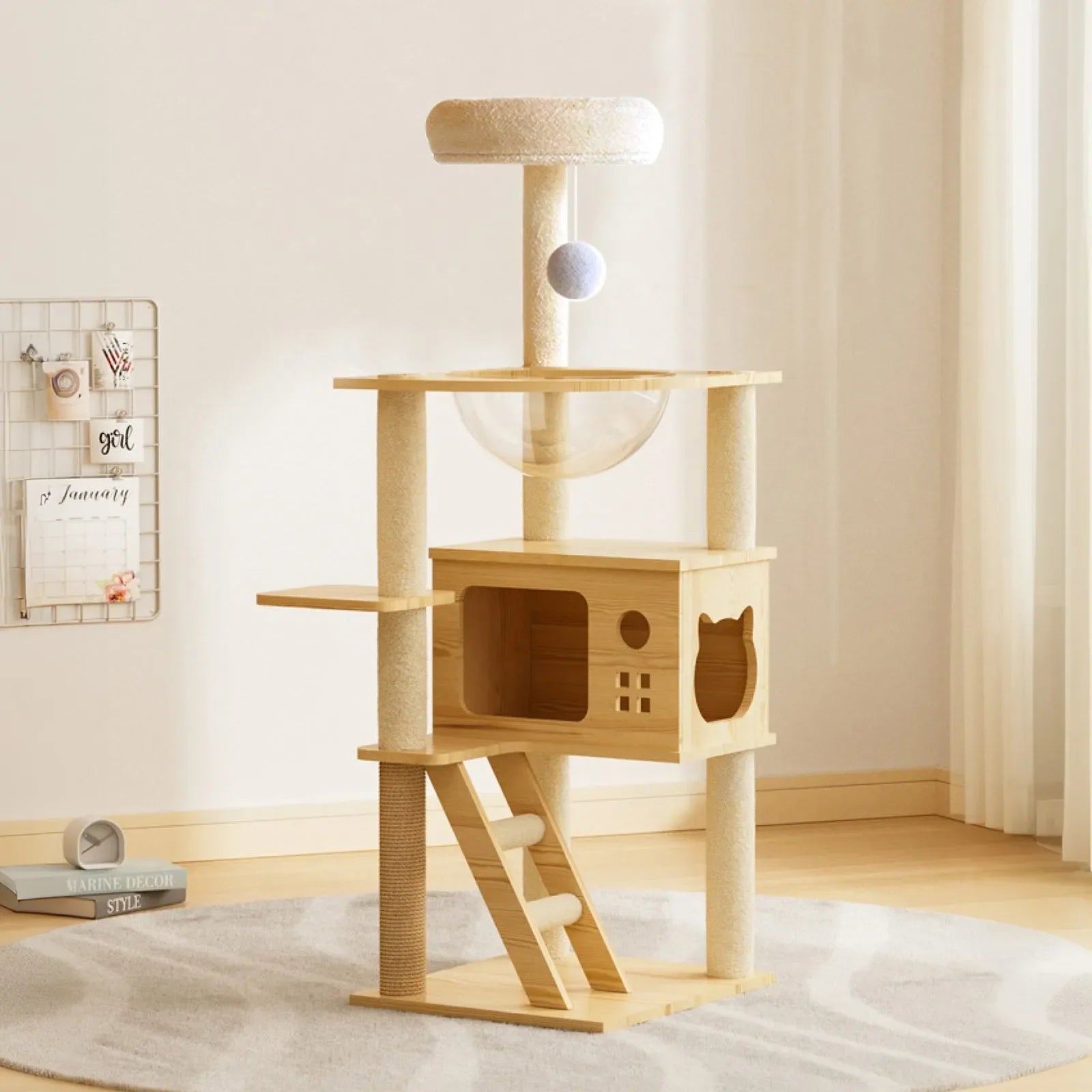 48.8' Modern Cat Tower, Wood Cat Tree Tower for Indoor Cats, Cat Tree with Sisal-Covered Scratching Posts and Top Perch, Cat Condo with Acrylic – view 4