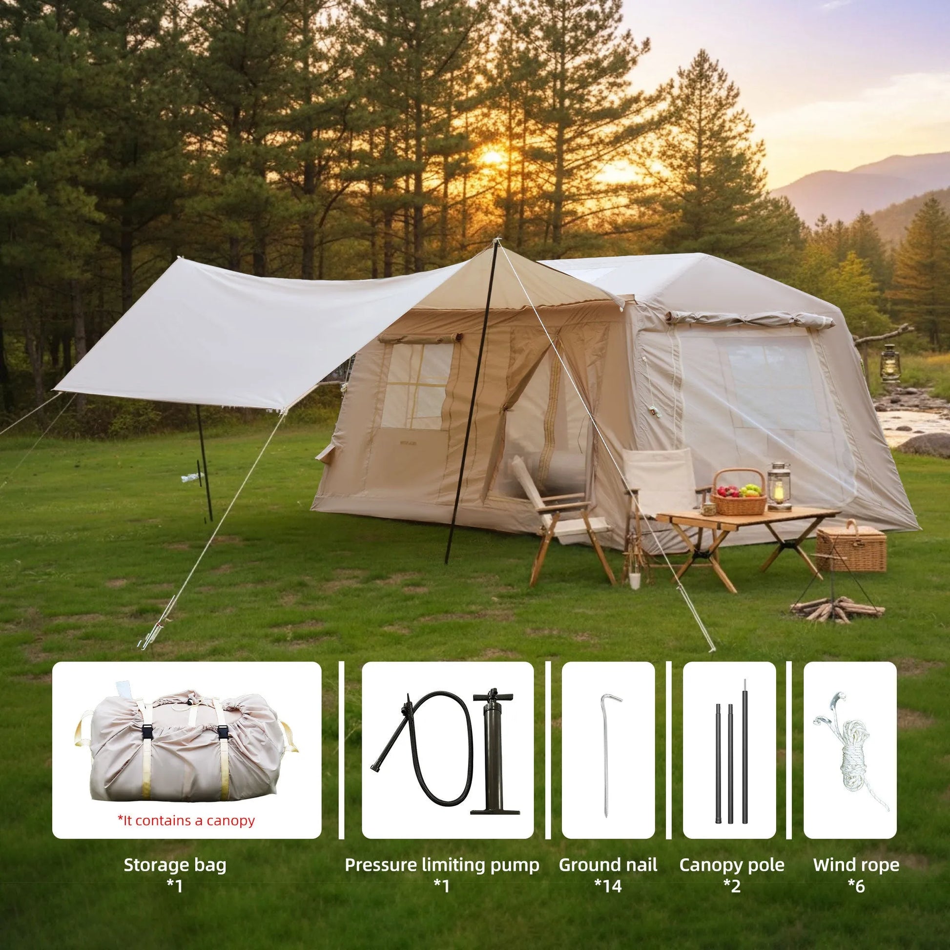 11 m ² Inflatable Tents for Camping, Blow Up Tent with Hand Pump, Easy Setup InflatableTent 4 Season Tent with Canopy , Waterproof Oxford Air – view 4