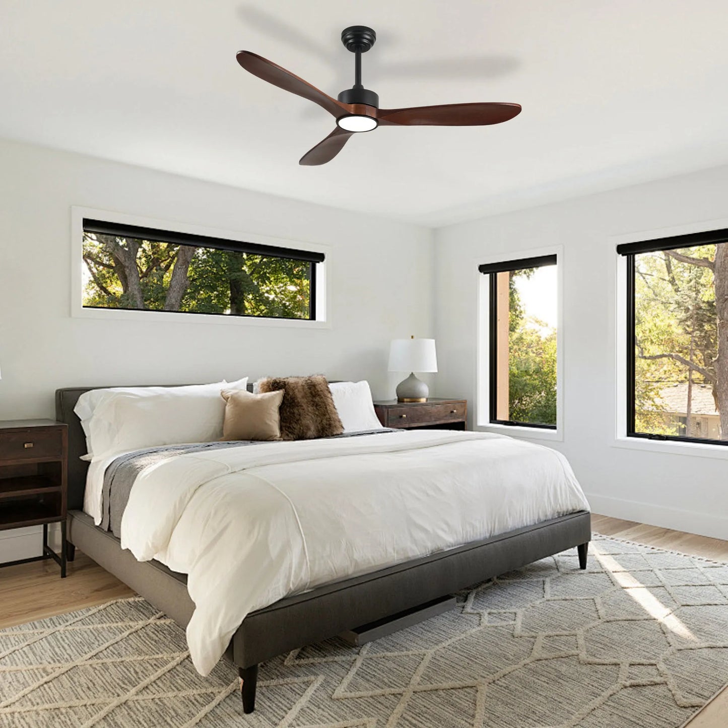 52 Inch Ceiling Fan with Light, 3 Solid Wood Blades,Remote Control,6-speed Reversible DC Motor for Living Room,Bed Room,Dining Room. – view 4