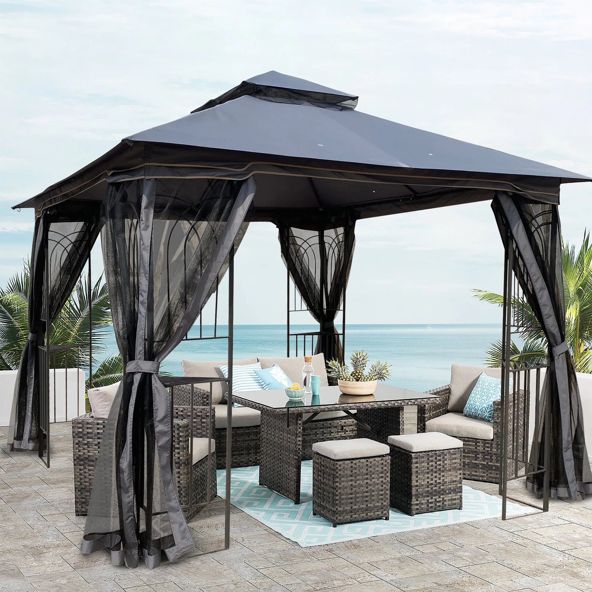 10 x 10 ft Patio Gazebo Tent with Ventilated Double Roof and Mosquito Net, Gray Canopy for Backyard or Garden – view 4