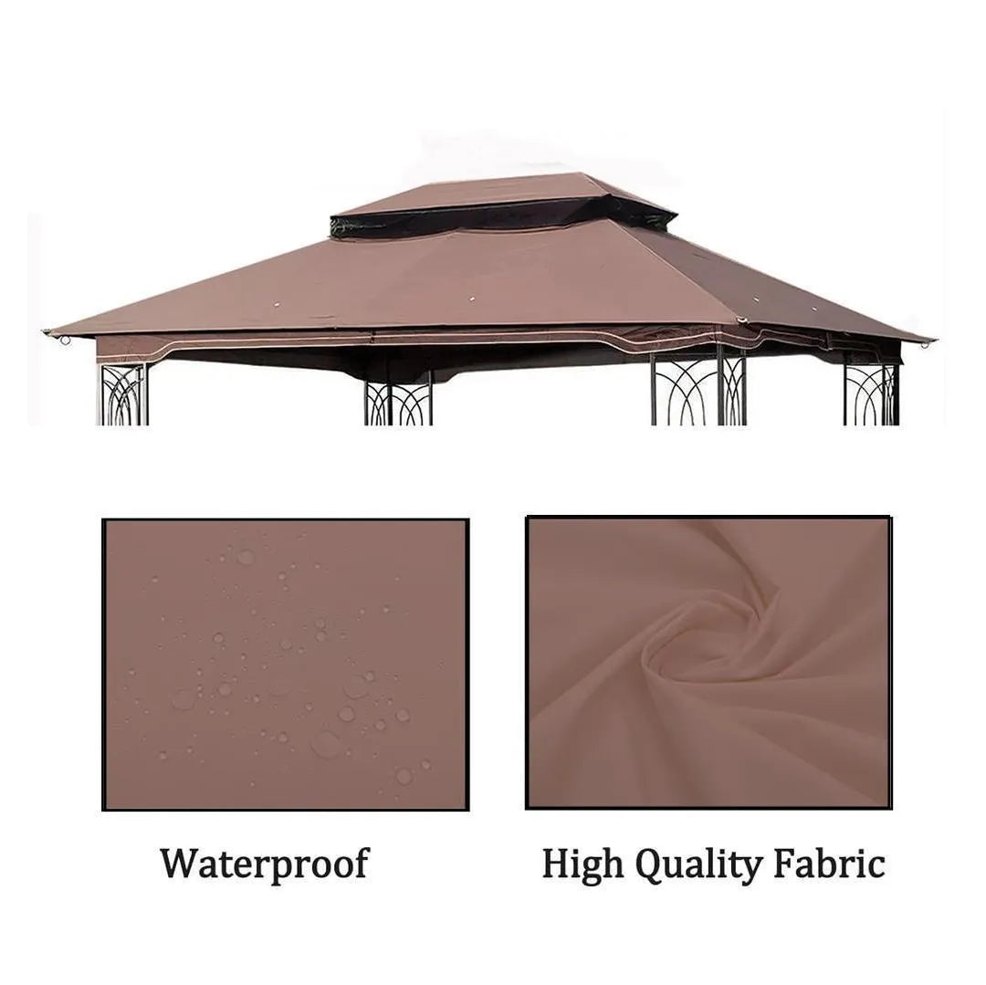13x10 Ft Patio Double Roof Gazebo Replacement Canopy Top Fabric,Brown – view 4