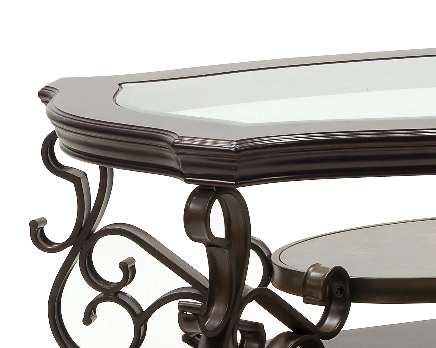 Cocktail Table, Glass table top, MDF W/marble paper middle shelf, powder coat finish metal legs. (52'Lx32'Wx20.3'H) – view 4