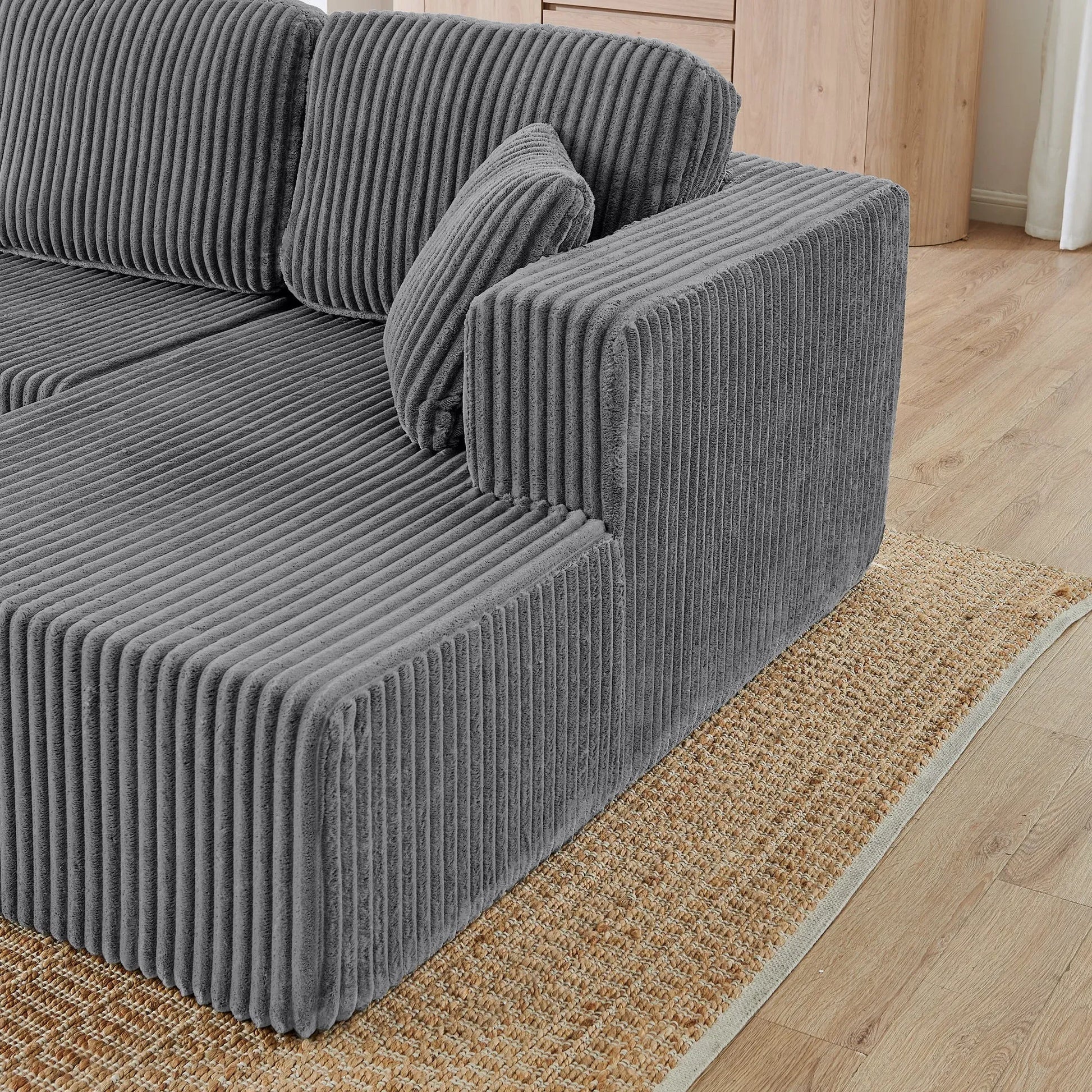 U shape Modular Sectional Sofa, Compressed Sectional Sofa Modern Minimalist Style Corduroy Couch, Sleeper Sofa for Living Room, Bedroom, Comfy – view 4