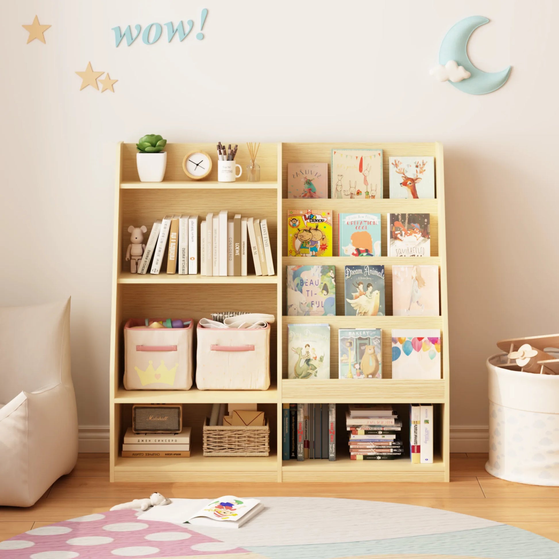 Kids Bookshelf and Toy Storage Organizer, Multifunctional 4 Tier Wooden Kids Book Shelf with Bookcase Display Stand in Kids Room Playroom Nursery for – view 4