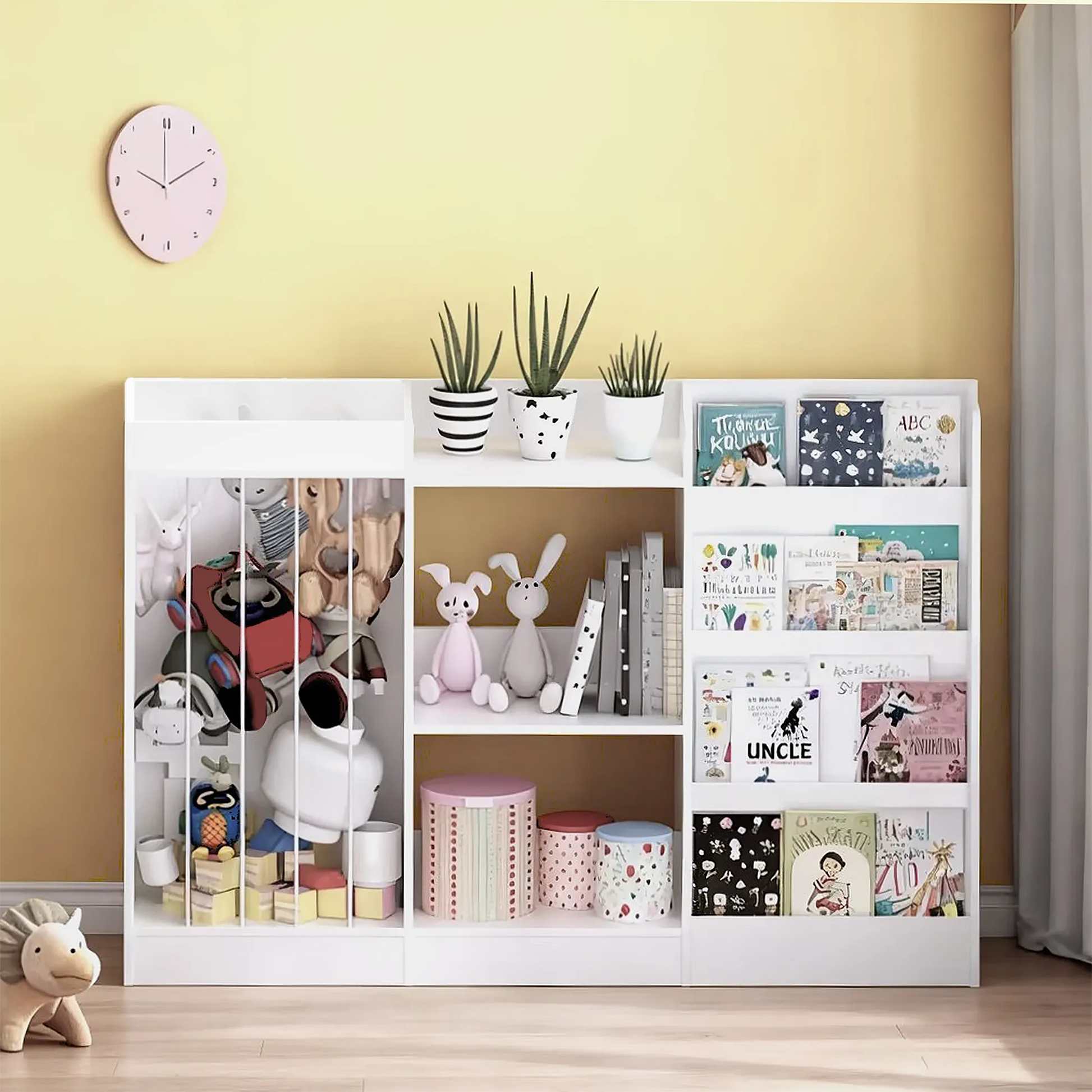 3-in-1 Kids Bookshelf and Toy Storage, 4-Tier Book Shelf for Kids Rooms, Sling Baby Bookcase with Stuffed Animal Storage, Toddler Montessori – view 4