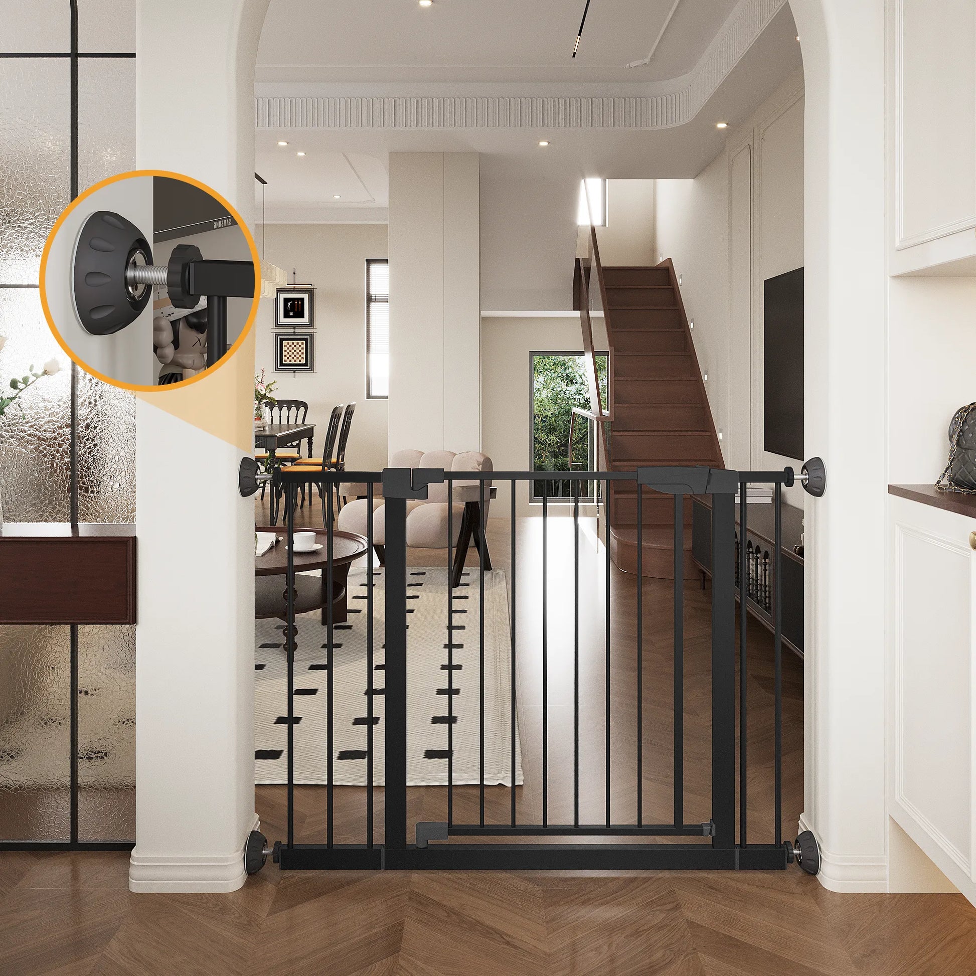29.5-45.3' Wide Baby Gate with wall protector for Stairs, Dog Gate Indoor for Doorways, No Drilling Pressure Mounted Pet Gates for Kids, Easy Walk – view 4