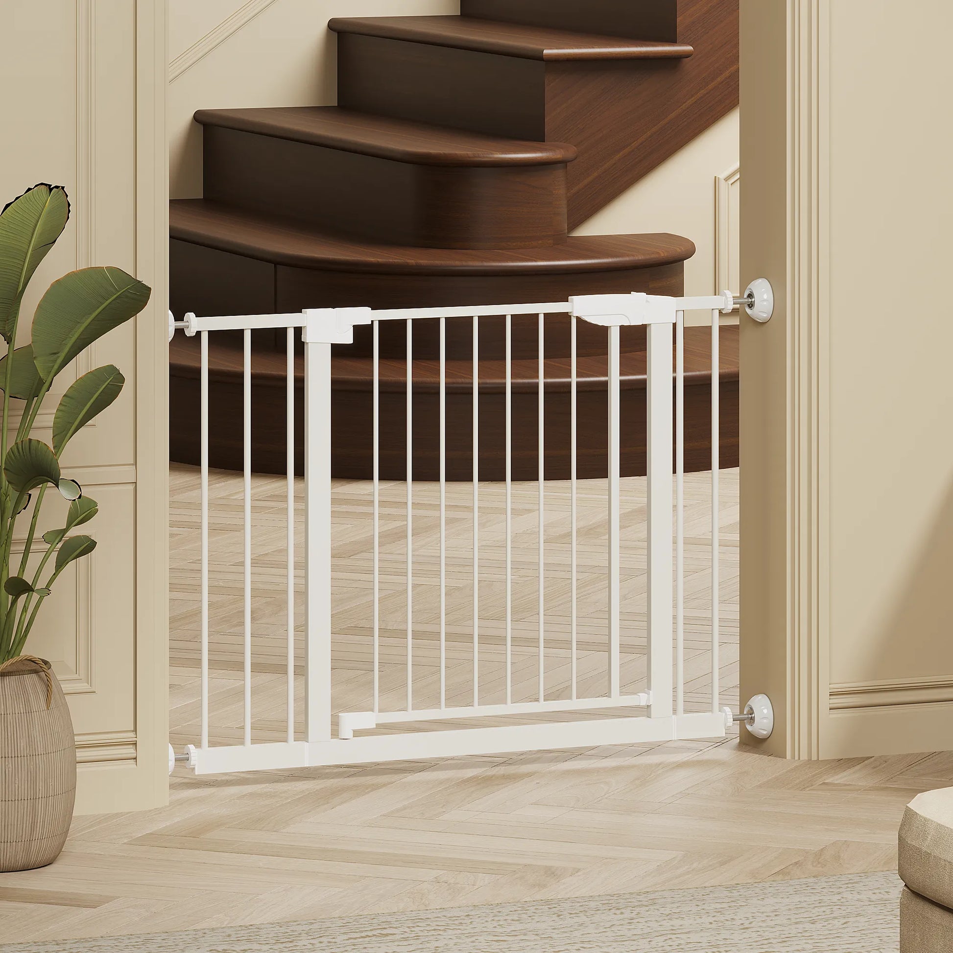 29.5-45.3' Wide Baby Gate with wall protector for Stairs, Dog Gate Indoor for Doorways, No Drilling Pressure Mounted Pet Gates for Kids, Easy Walk – view 4