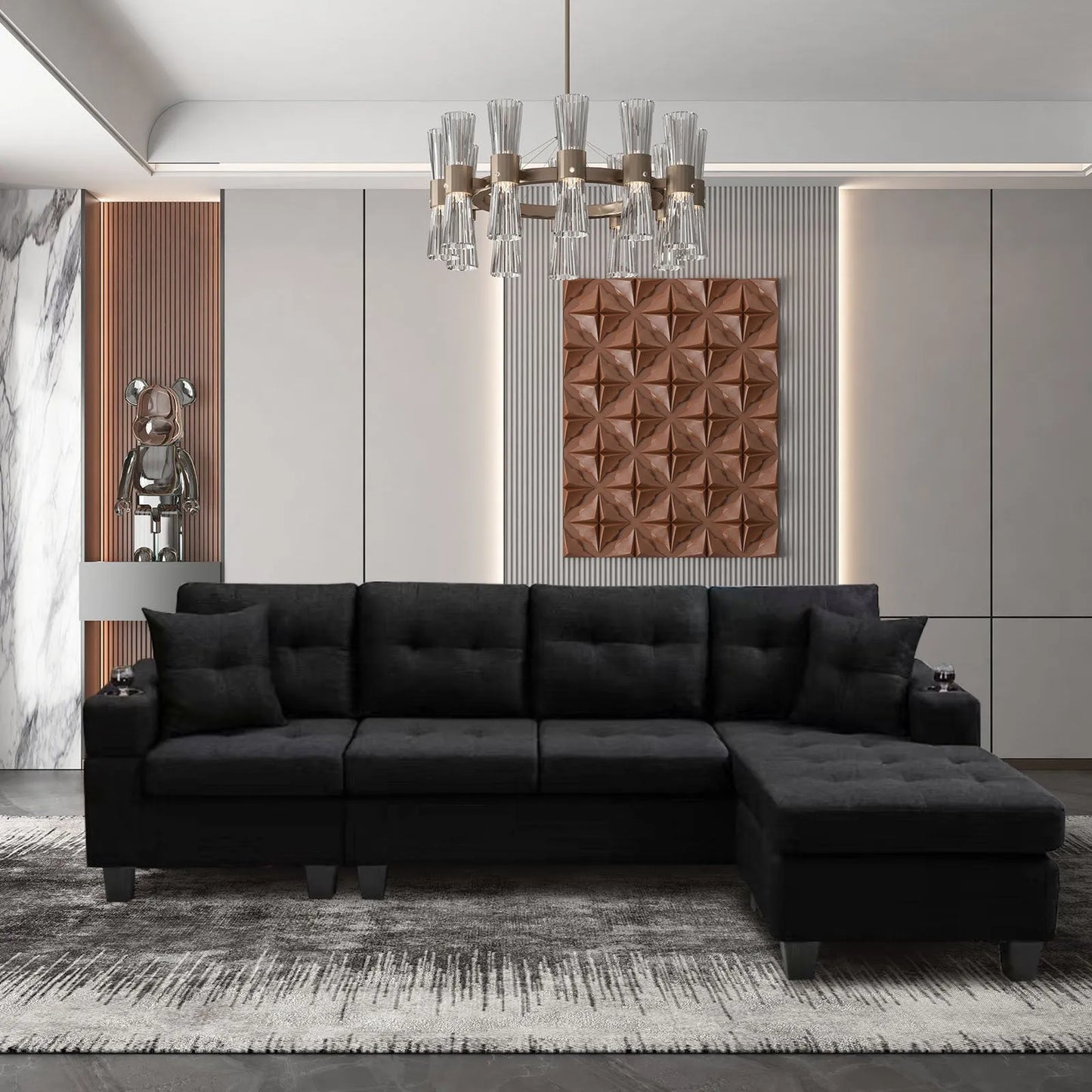 MEGA right sectional sofa with footrest, convertible corner sofa with armrest storage, living room and apartment sectional sofa, right chaise longue – view 4