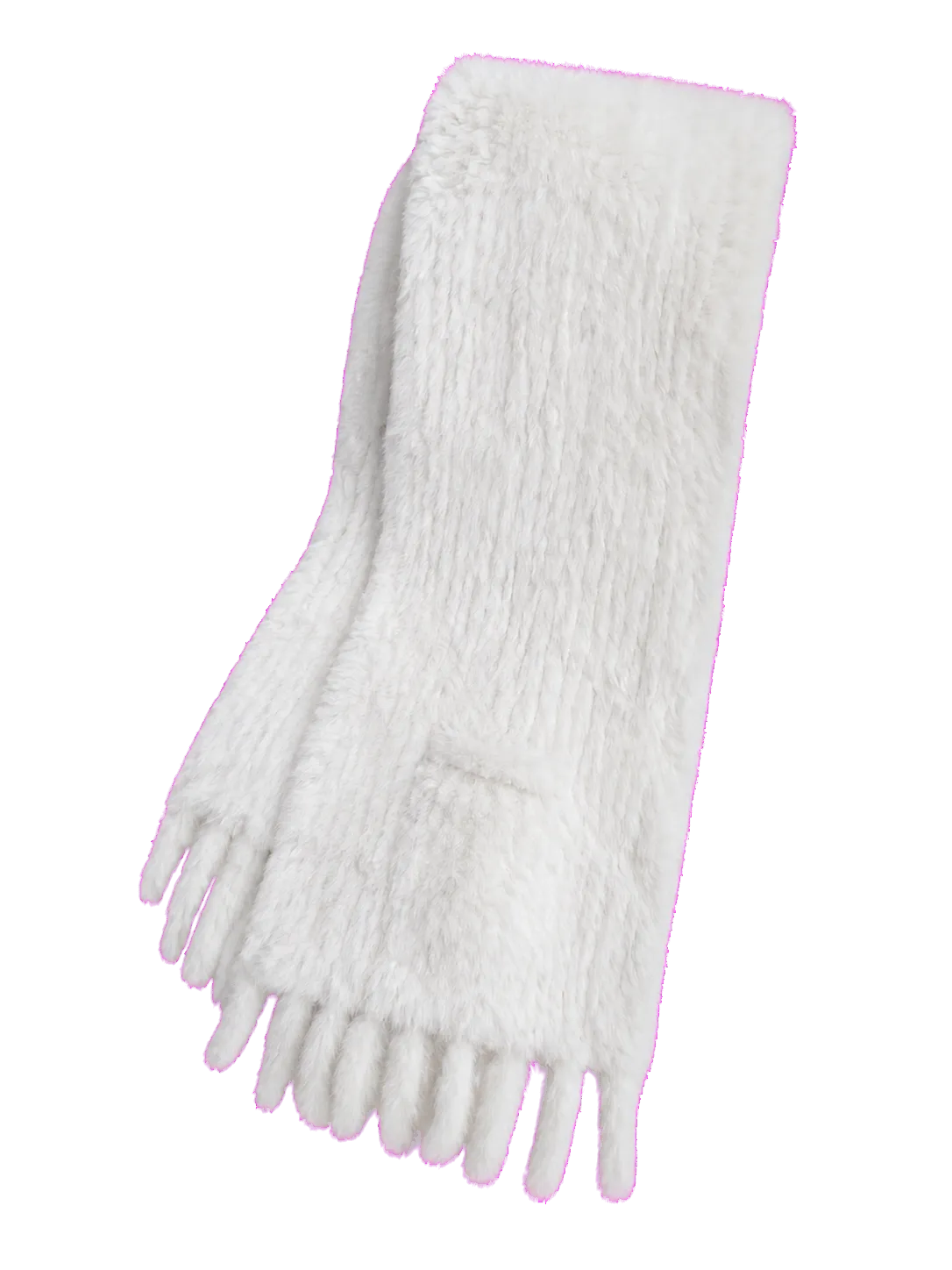 White genuine rabbit fur double-sided pocket shawl isolated on a transparent background