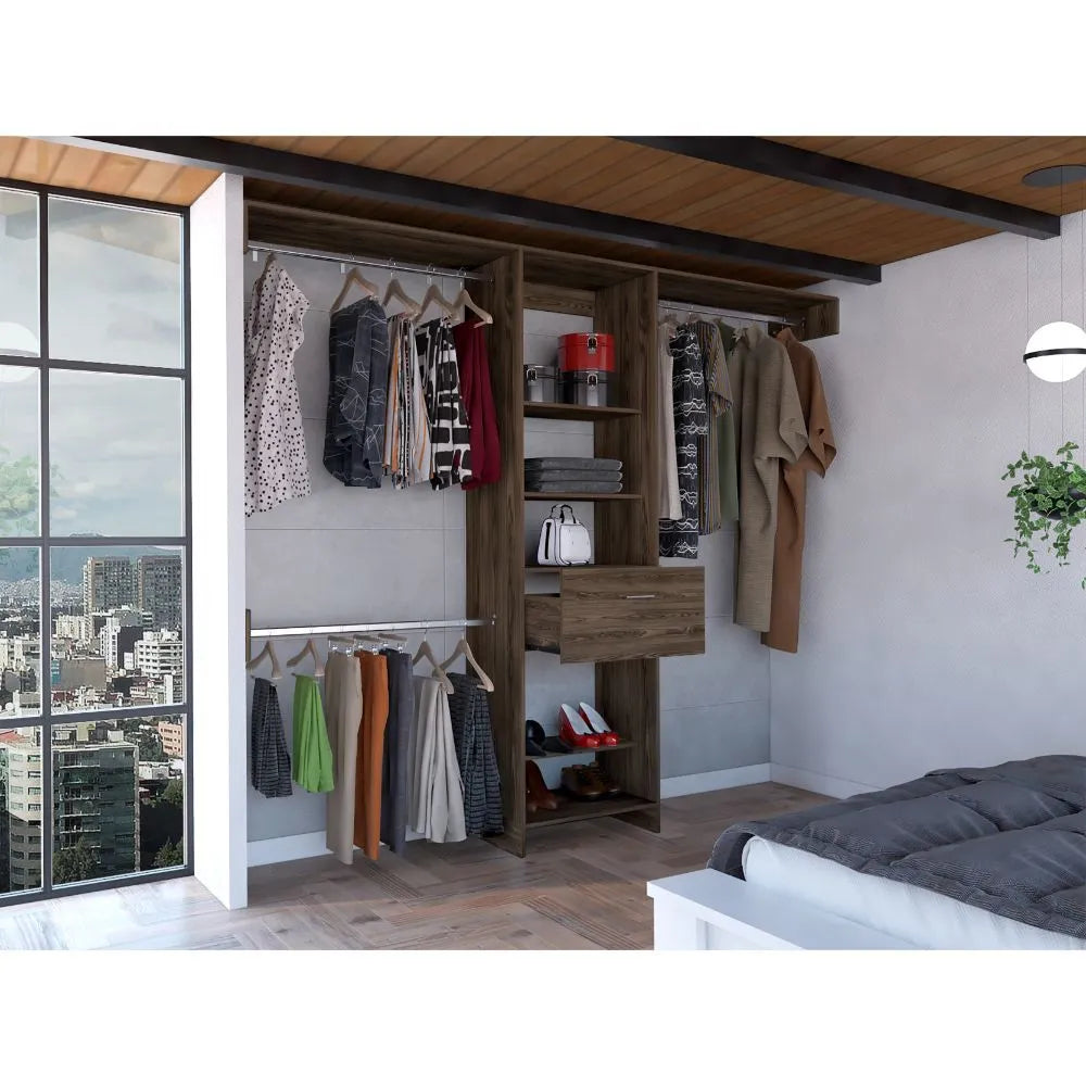 250 Closet System, Five Open Shelves, One Drawer, Three Metal Rods -Dark Walnut – view 5