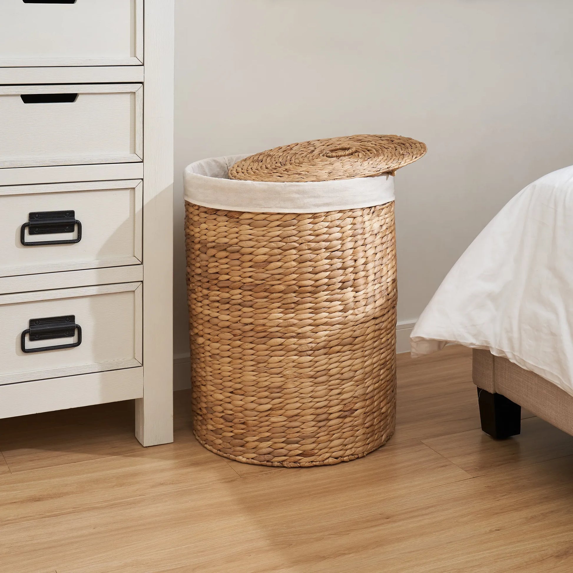 Round Tall Water Hyacinth Woven Wicker Laundry Hamper with Lid - For Clothes, Canvas, Toys and Book Storage with Removable Liner - 15' x 15' x 20'  – view 5
