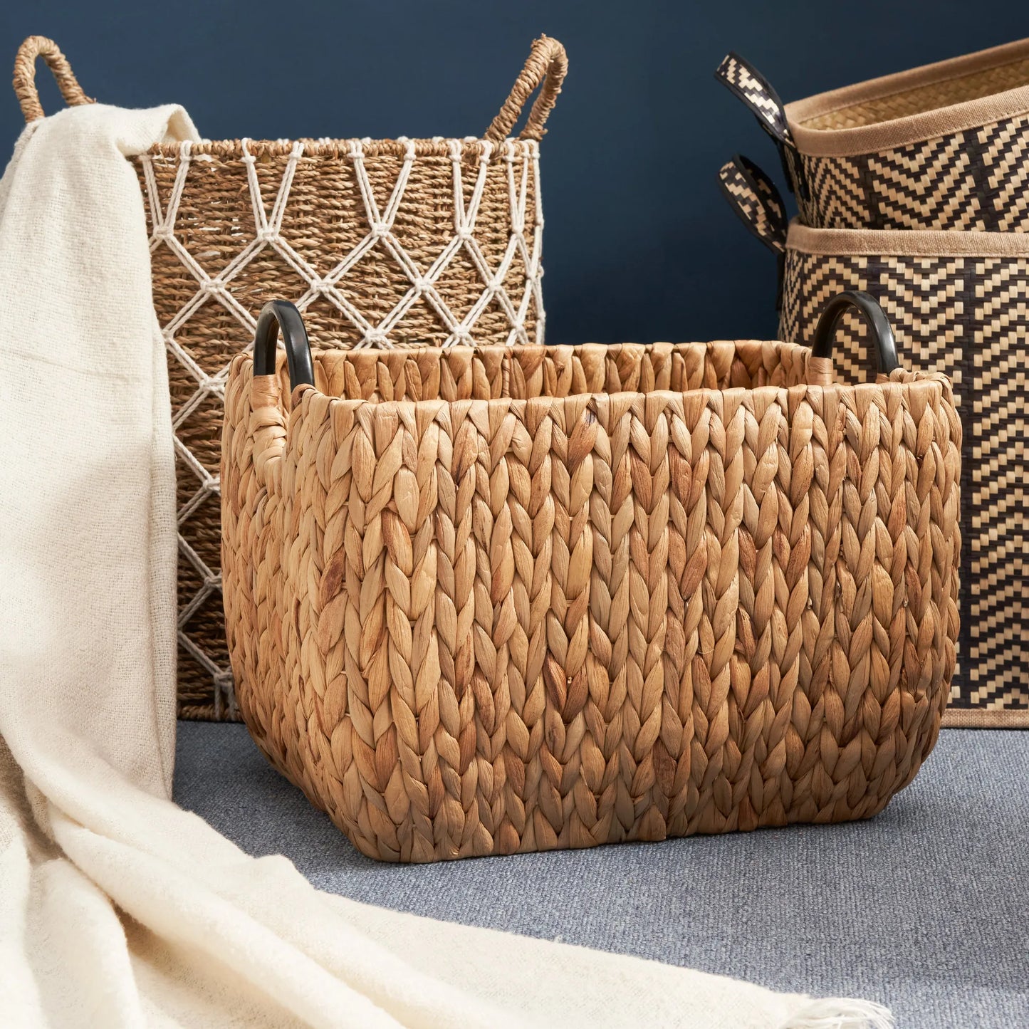 Rectangular Multi Purpose Water Hyacinth Woven Wicker Baskets with Handles - 16' x 12' x 13' - Natural Brown - For Towel, Toys, Magazine and Kitchen – view 5