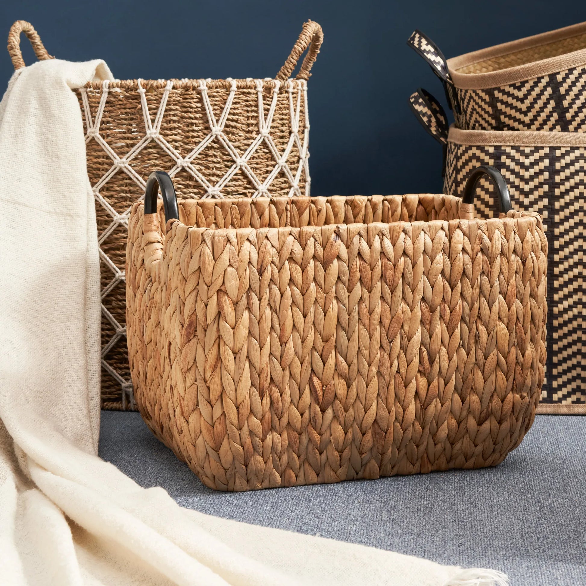 Rectangular Multi Purpose Water Hyacinth Woven Wicker Baskets with Handles - 16' x 12' x 13' - Natural Brown - For Towel, Toys, Magazine and Kitchen – view 5