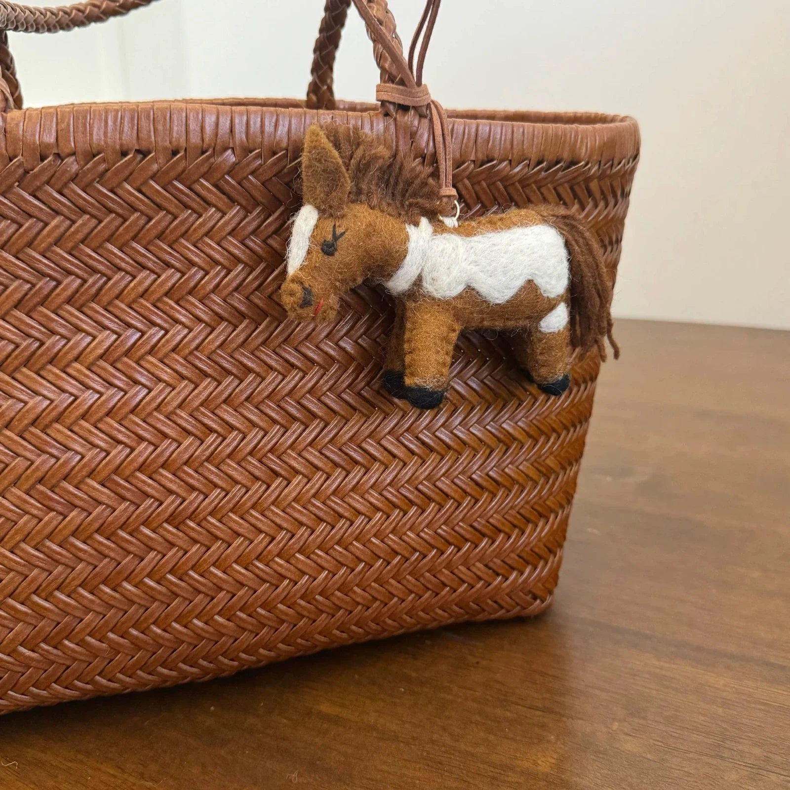 Brown handmade wool felt horse charm