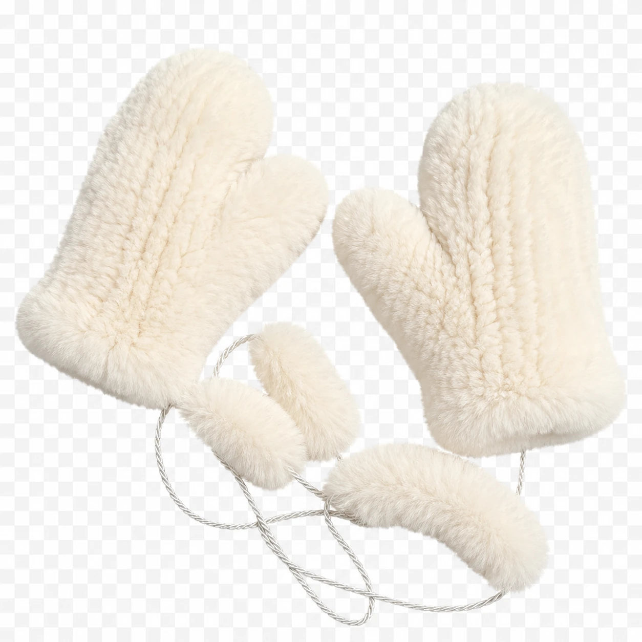 Cream Beige genuine Rex rabbit fur knit mittens, product view