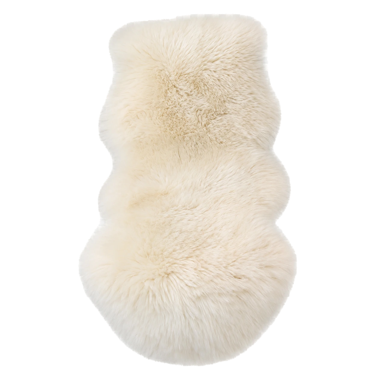 Cream genuine Australian long-wool sheepskin irregular rug on transparent background