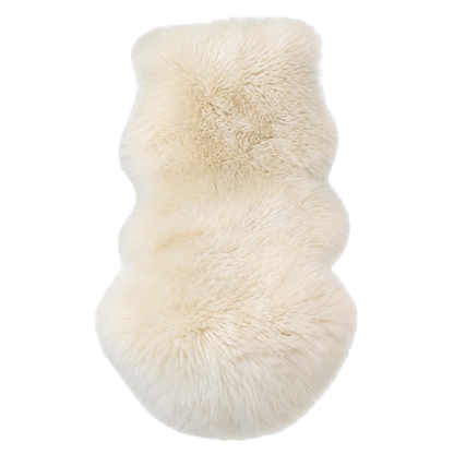 Cream genuine Australian long-wool sheepskin irregular rug on transparent background