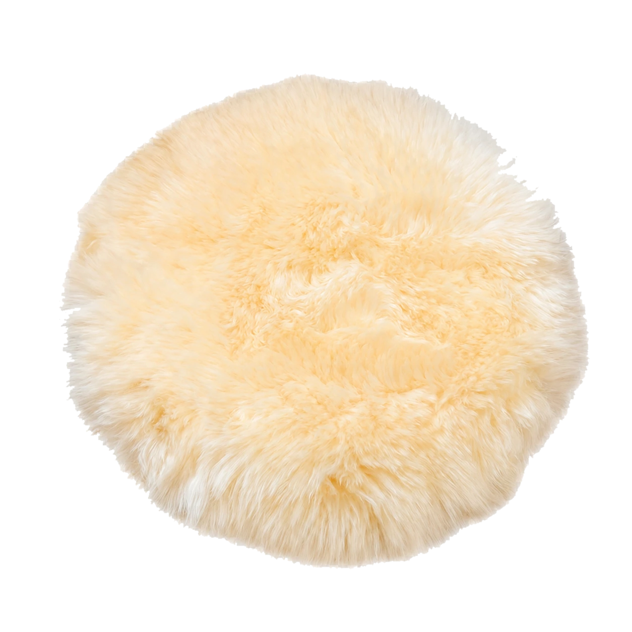 Cream genuine long-wool sheepskin round chair pad on transparent background