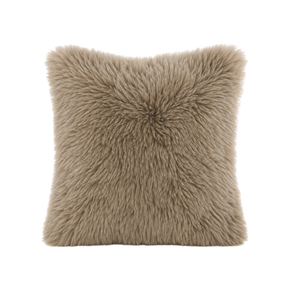 Mushroom Taupe genuine Australian wool pillow on transparent background