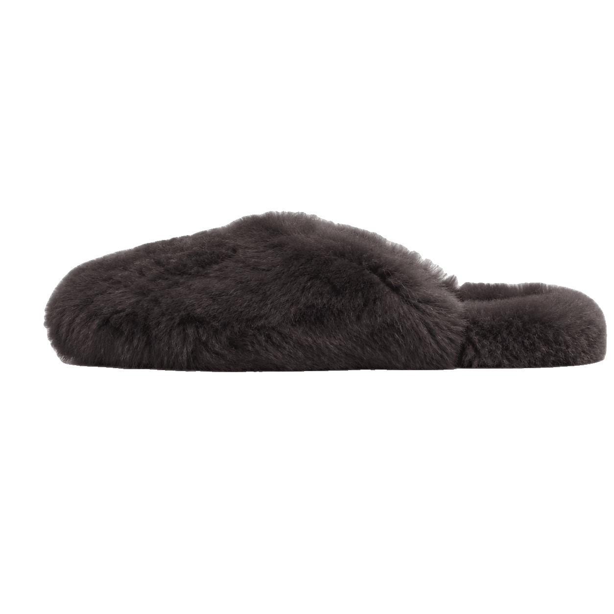 Deep Brown genuine rabbit fur closed-toe house slippers on a transparent background