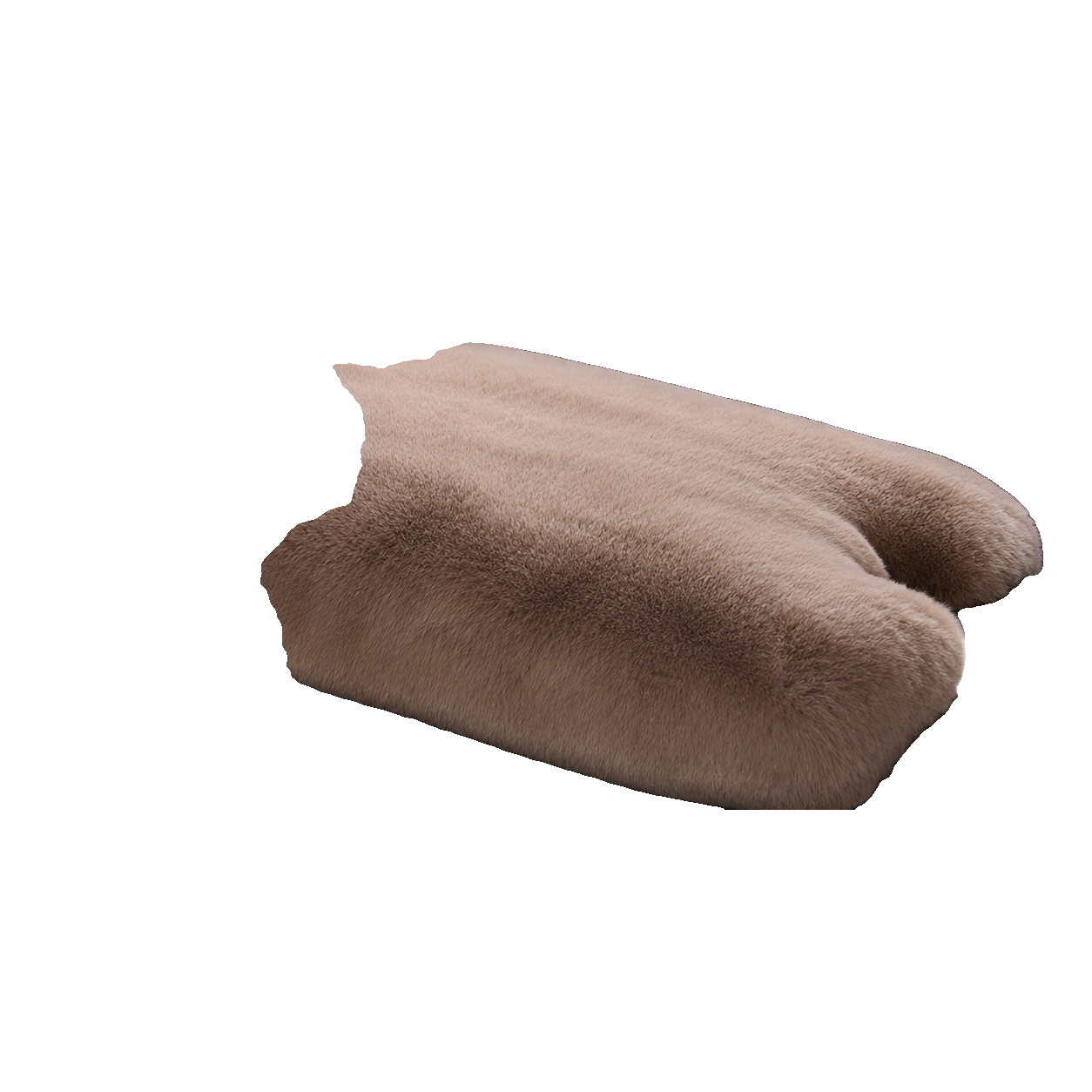 Khaki genuine Rex rabbit fur center console armrest pad on transparent background