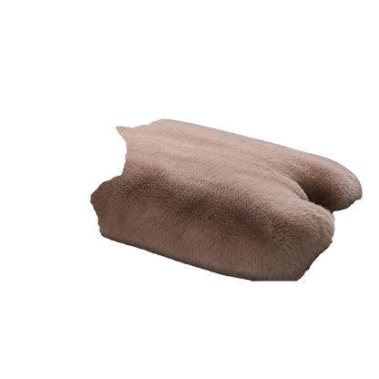 Khaki genuine Rex rabbit fur center console armrest pad on transparent background