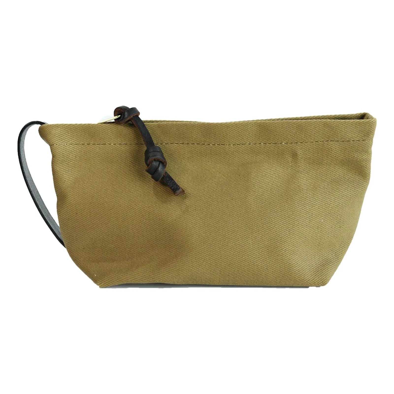 Khaki waxed canvas travel pouch front view