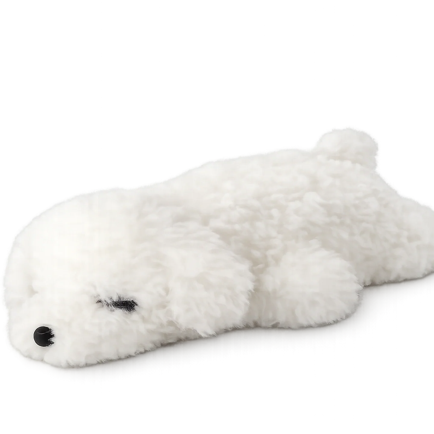White lambswool poodle-shaped decorative pillow, full view