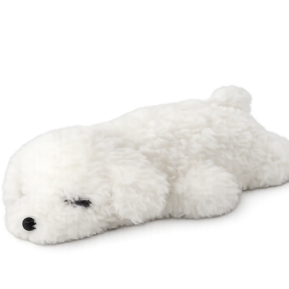 White lambswool poodle-shaped decorative pillow, full view