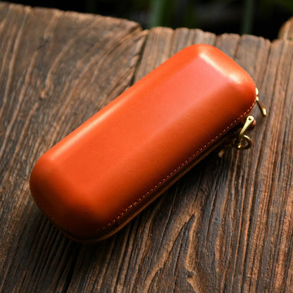 Large tan vegetable-tanned leather eyeglass case