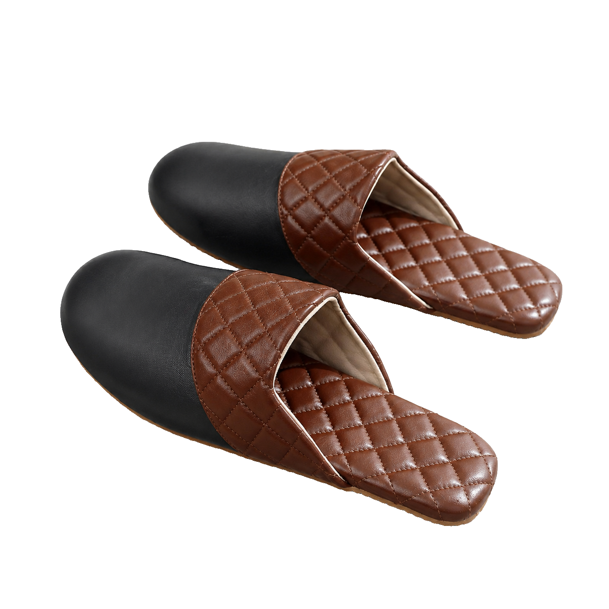 Midnight Navy genuine lambskin leather house slippers on a transparent background