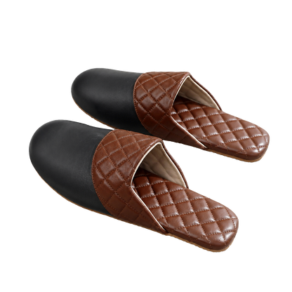 Midnight Navy genuine lambskin leather house slippers on a transparent background