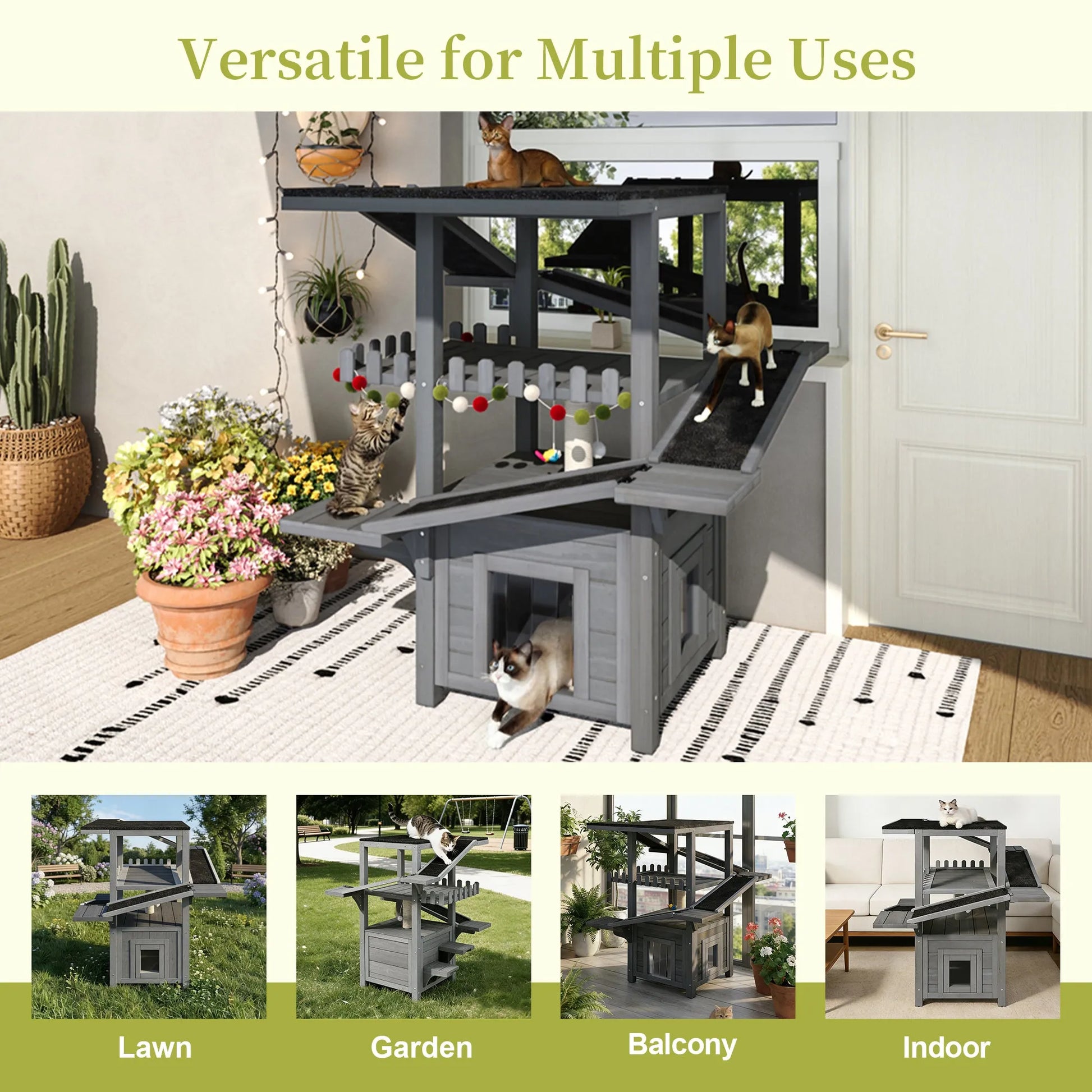 4 Tiers Outdoor Cat House Weatherproof Cat Tree Tower with Waterproof Roof and 2 Doors , Feral Cat Shelter Outside Enclosure, Multi-Level Play Zones – view 5