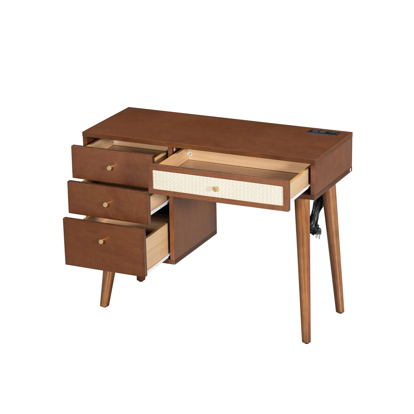 39' Retro Bohemian Style Wooden Makeup Vanity Set with Charging Plug&USB Port and Stool, Dressing Table with 3 Storage Drawers and 1 Rectangular – view 5