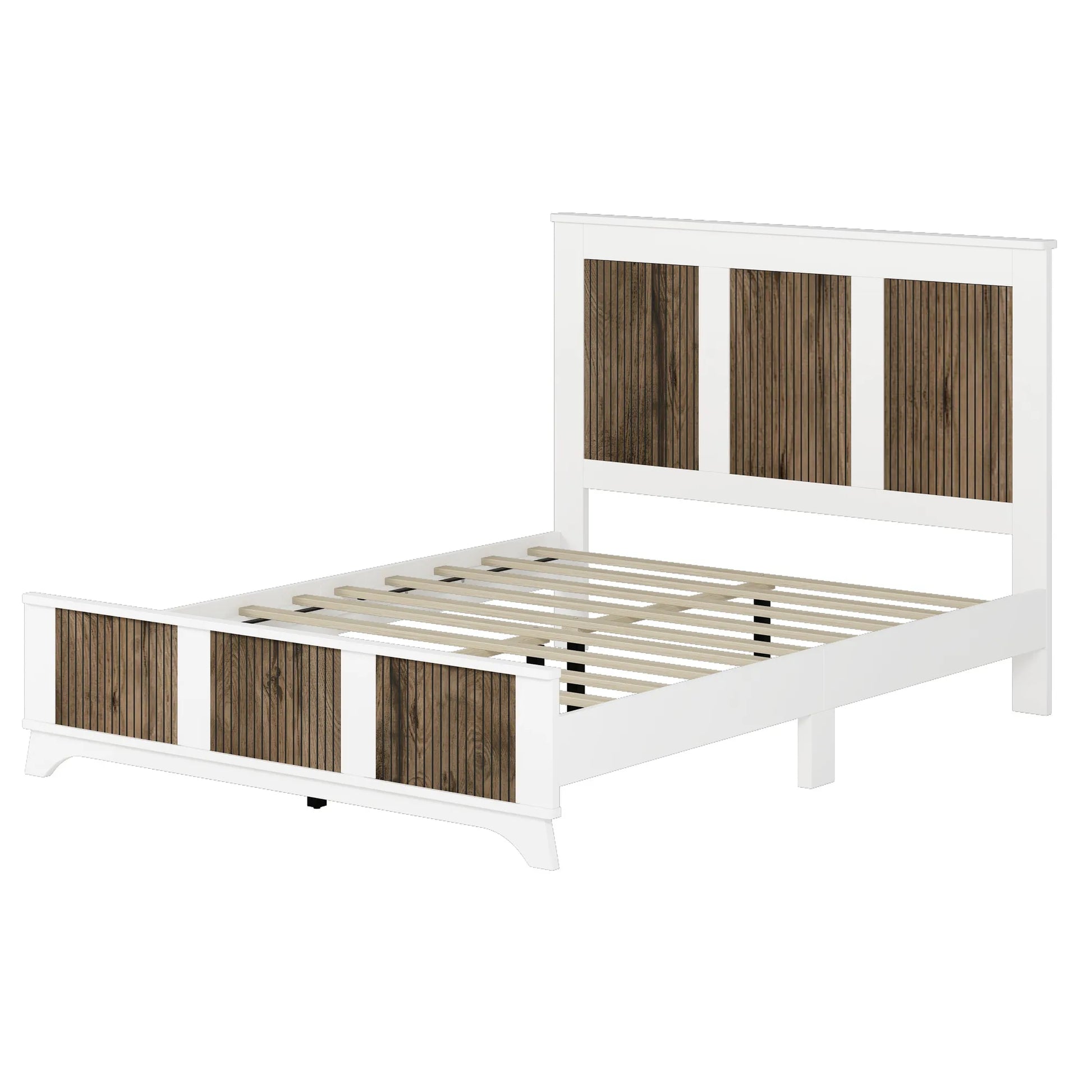 4-Pieces Bedroom Sets, Queen Size Farmhouse Platform Bed with Wooden Strip Stickers Decoration, Storage Nightstand and Dresser with Metal Handle – view 5