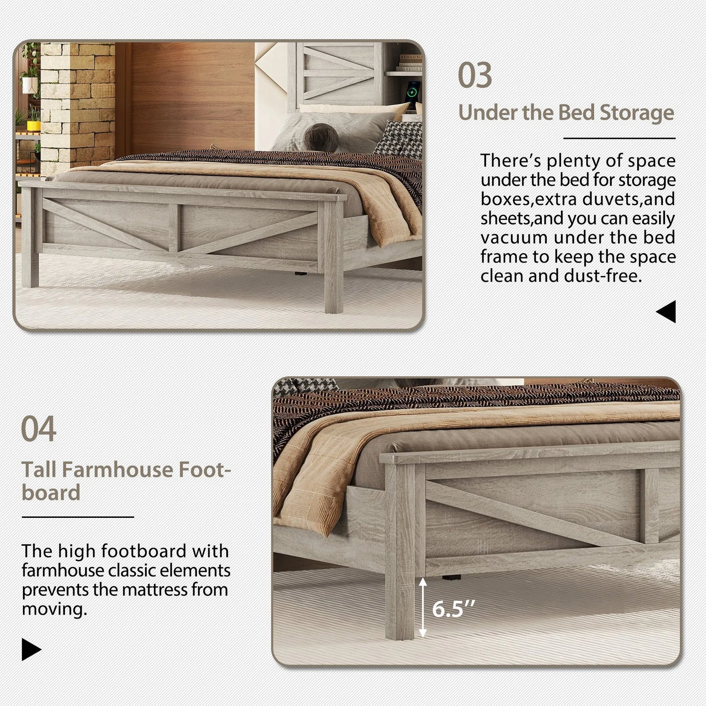 3-Pieces Bedroom Sets Queen Size Farmhouse Platform Bed with Double Sliding Door Storage Headboard and Charging Station, Storage Nightstand and – view 5