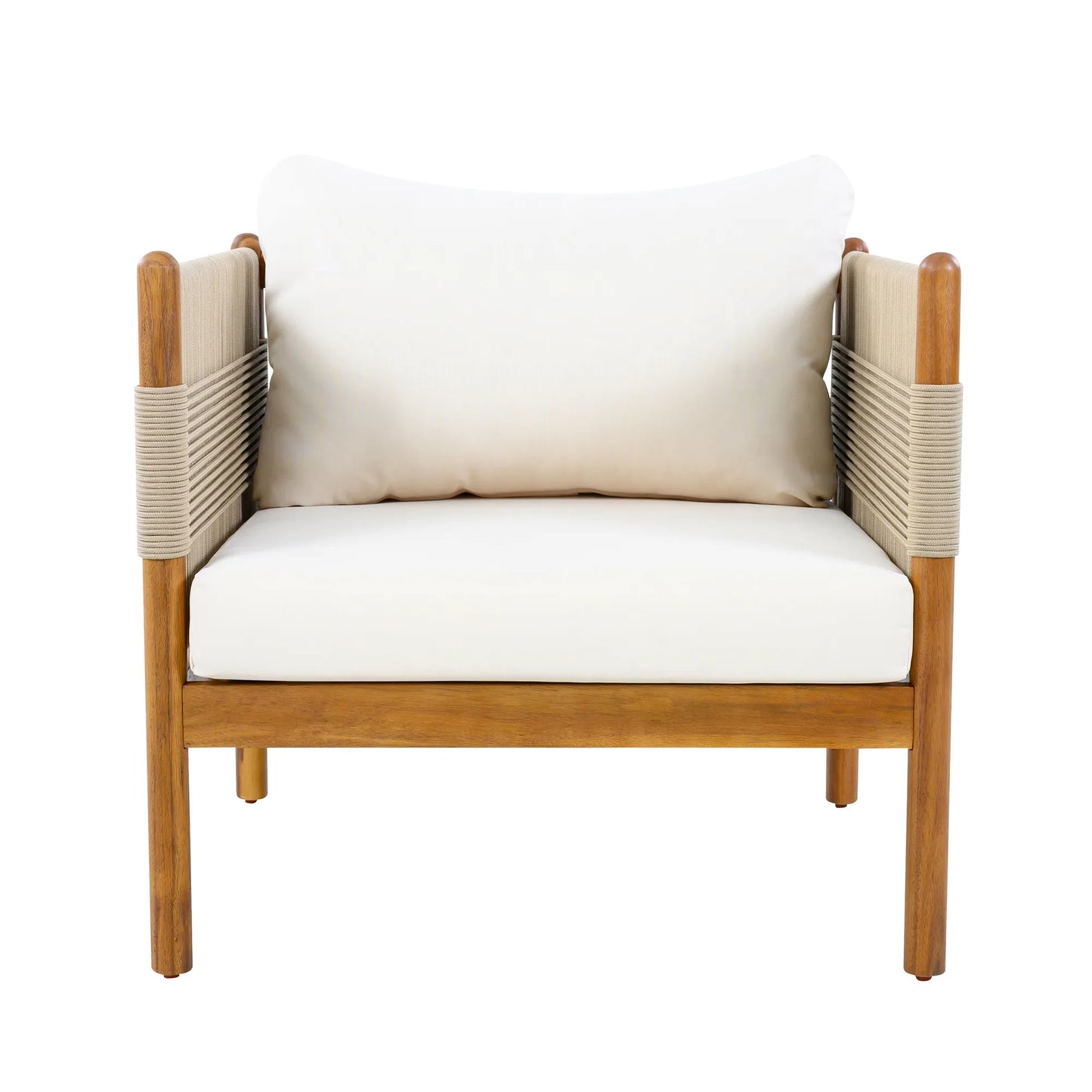 Outdoor Acacia Wood Club Chair with Diamond Rope Weave & Cushions, Teak Finish – view 5