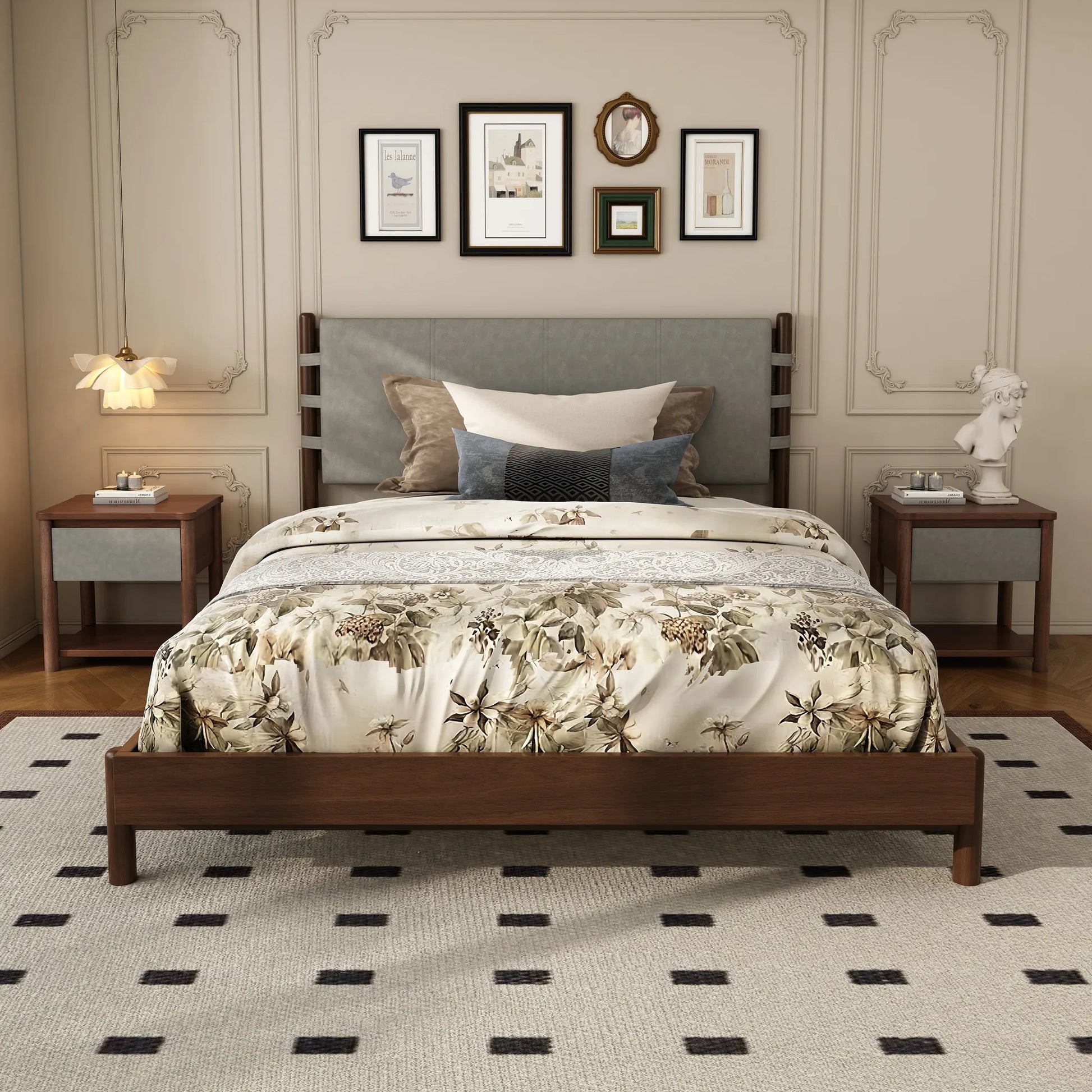 Modern Queen Bed Frame Set with 2 Nightstands, Light Gray Wood Platform Bed with Headboard and Matching Bedside Tables for Bedroom – view 5