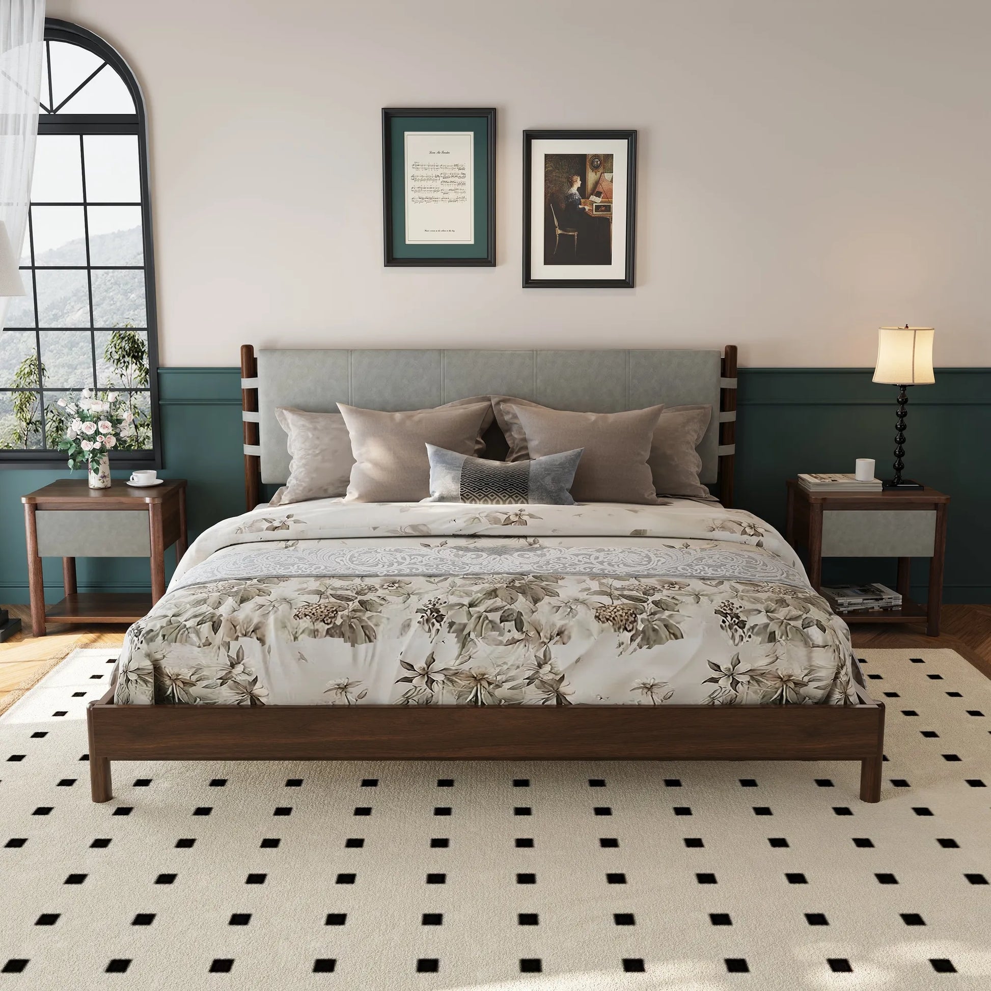Modern King Bed Frame Set with 2 Nightstands, Light Gray Wood Platform Bed with Headboard and Matching Bedside Tables for Bedroom – view 5